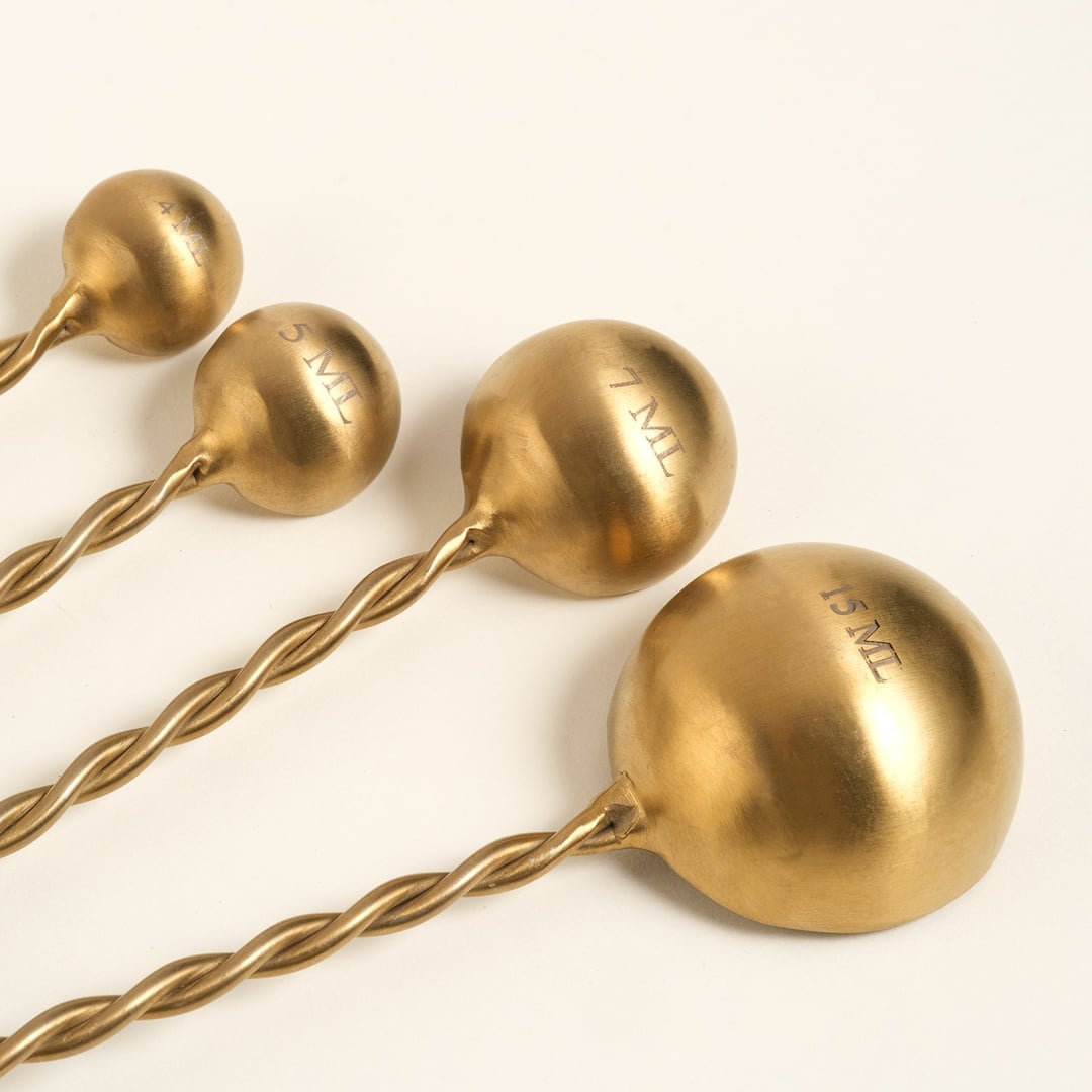 Rampur Çelik - Pirinç Ölçü Kaşık Seti 5x12x3 Cm Altın - Renkli