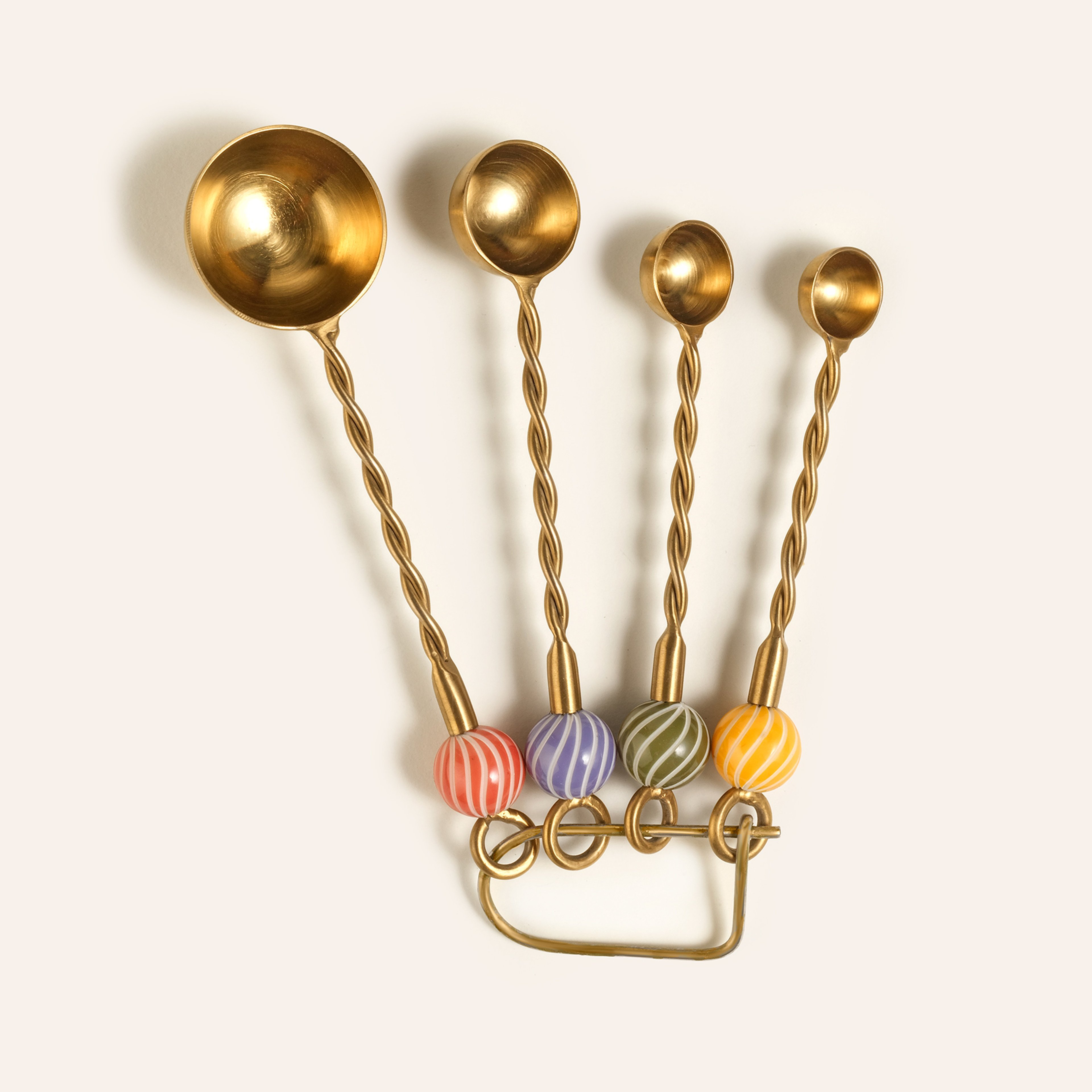 Rampur Çelik - Pirinç Ölçü Kaşık Seti 5x12x3 Cm Altın - Renkli