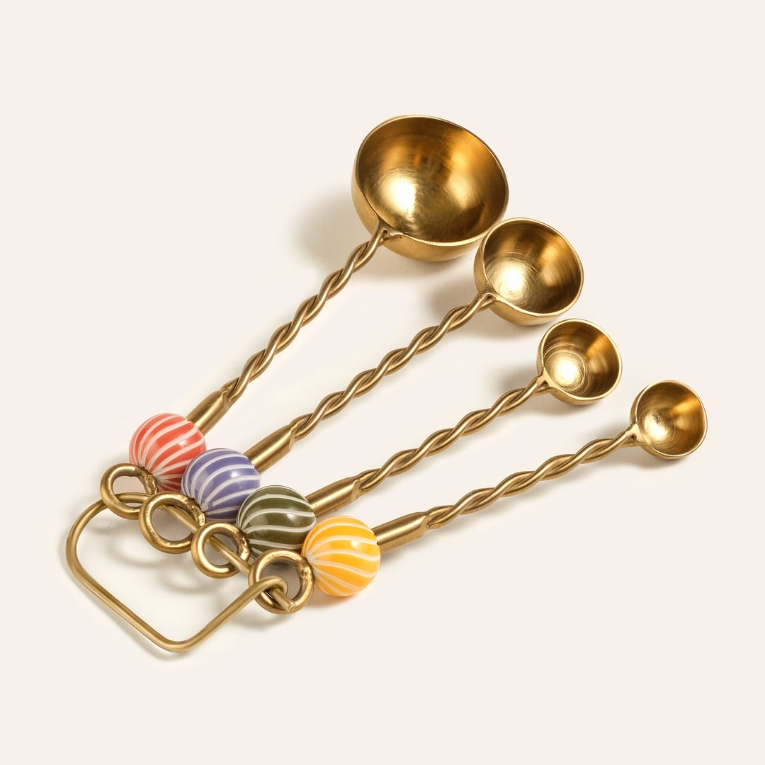 Rampur Çelik - Pirinç Ölçü Kaşık Seti 5x12x3 Cm Altın - Renkli