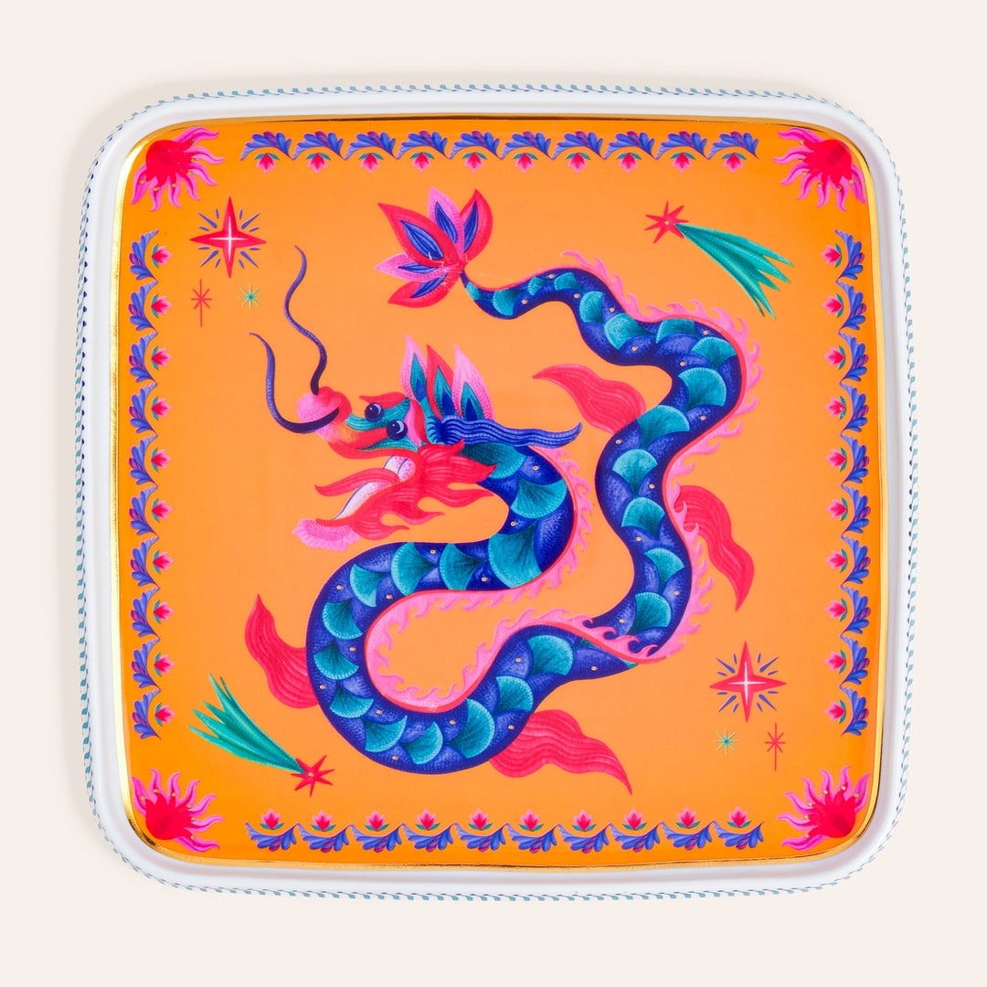 Shekou Porselen Dekoratif Tepsi 28x28x3 Cm Renkli