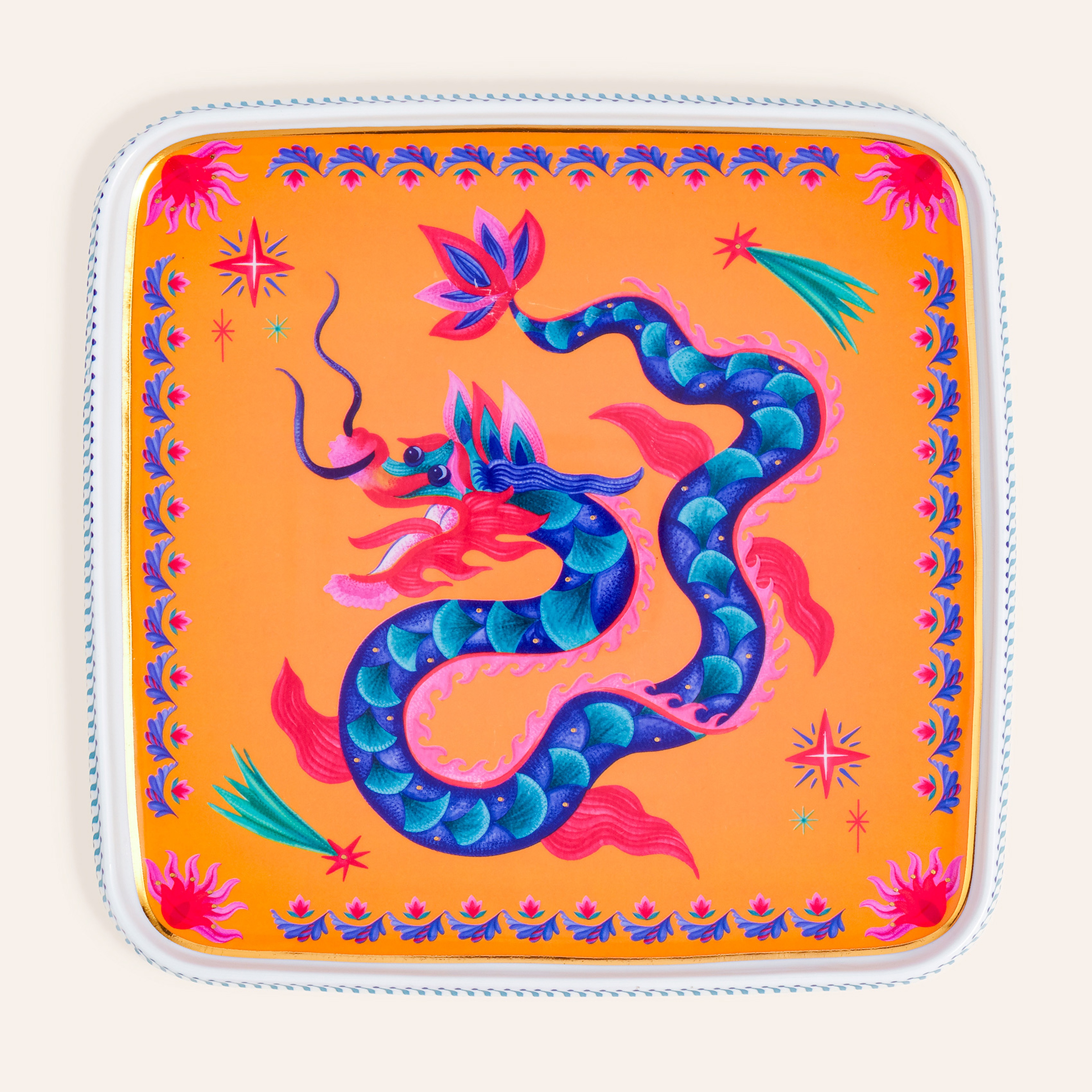 Shekou Porselen Dekoratif Tepsi 28x28x3 Cm Renkli