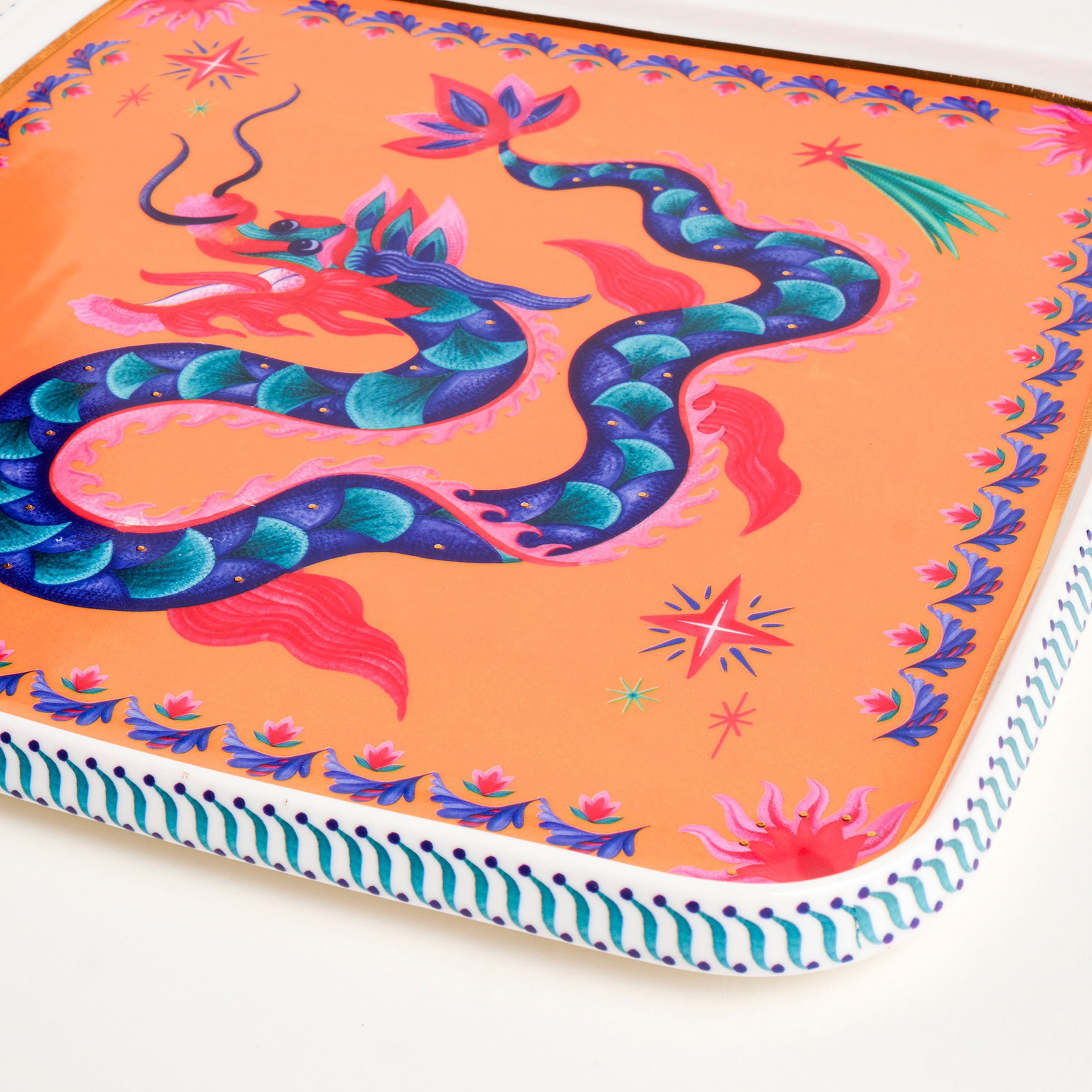 Shekou Porselen Dekoratif Tepsi 28x28x3 Cm Renkli