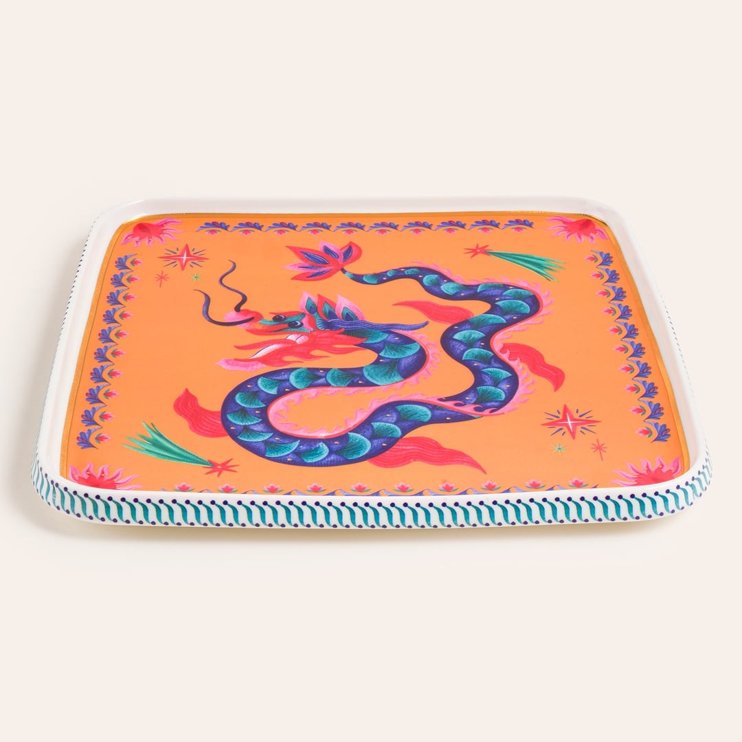 Shekou Porselen Dekoratif Tepsi 28x28x3 Cm Renkli