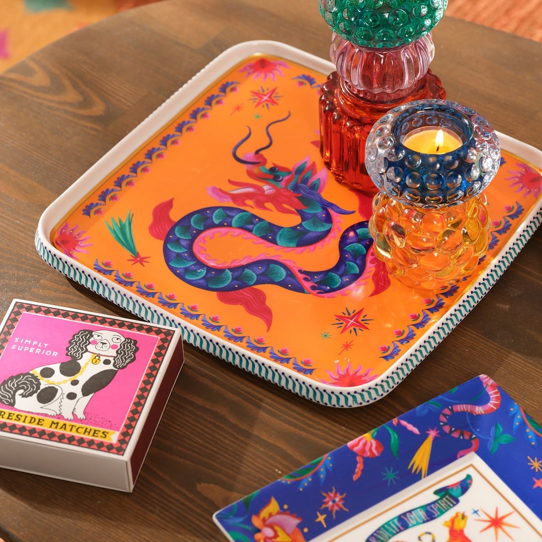 Shekou Porselen Dekoratif Tepsi 28x28x3 Cm Renkli