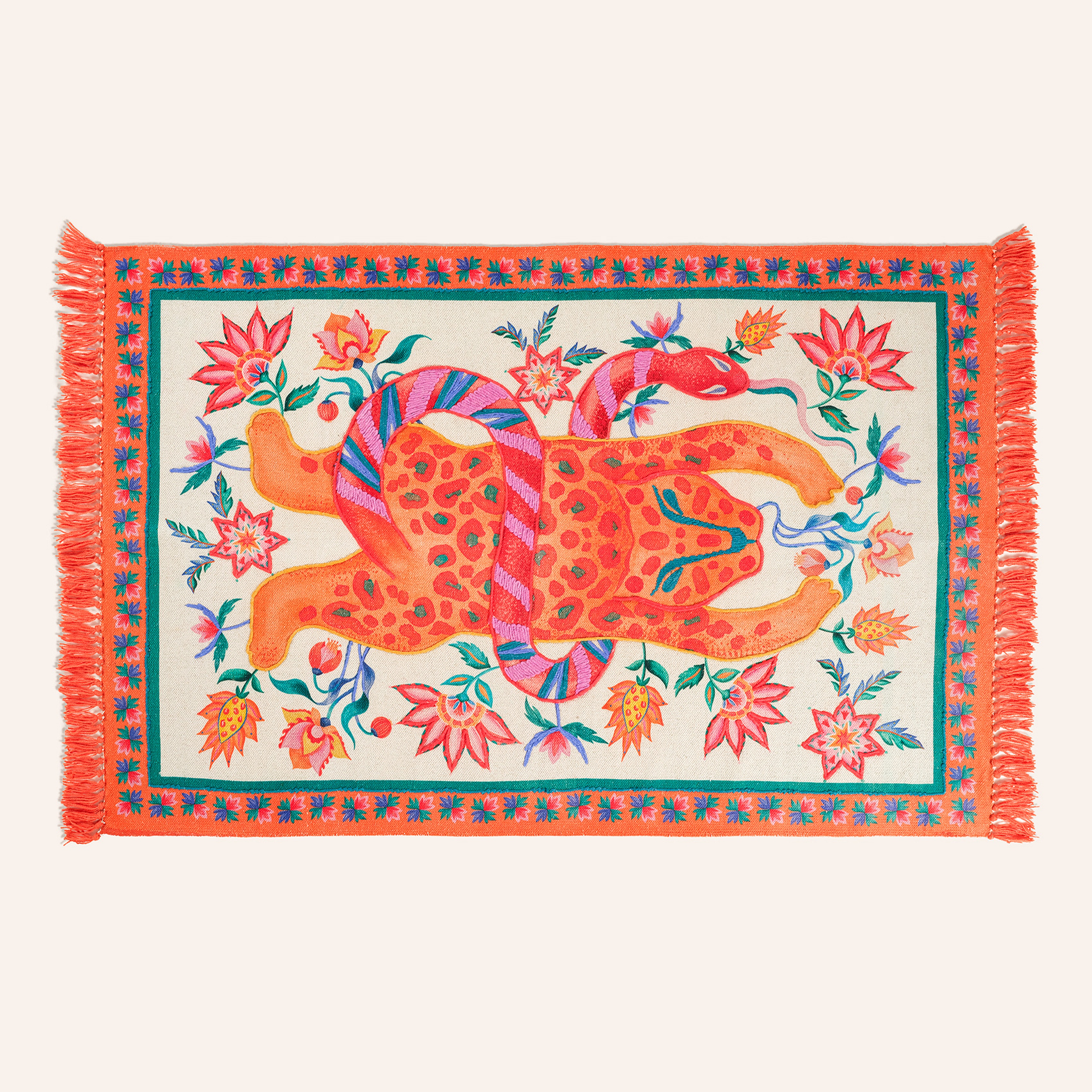 Rajna Pamuk Kilim 160x230 Cm Krem-turuncu