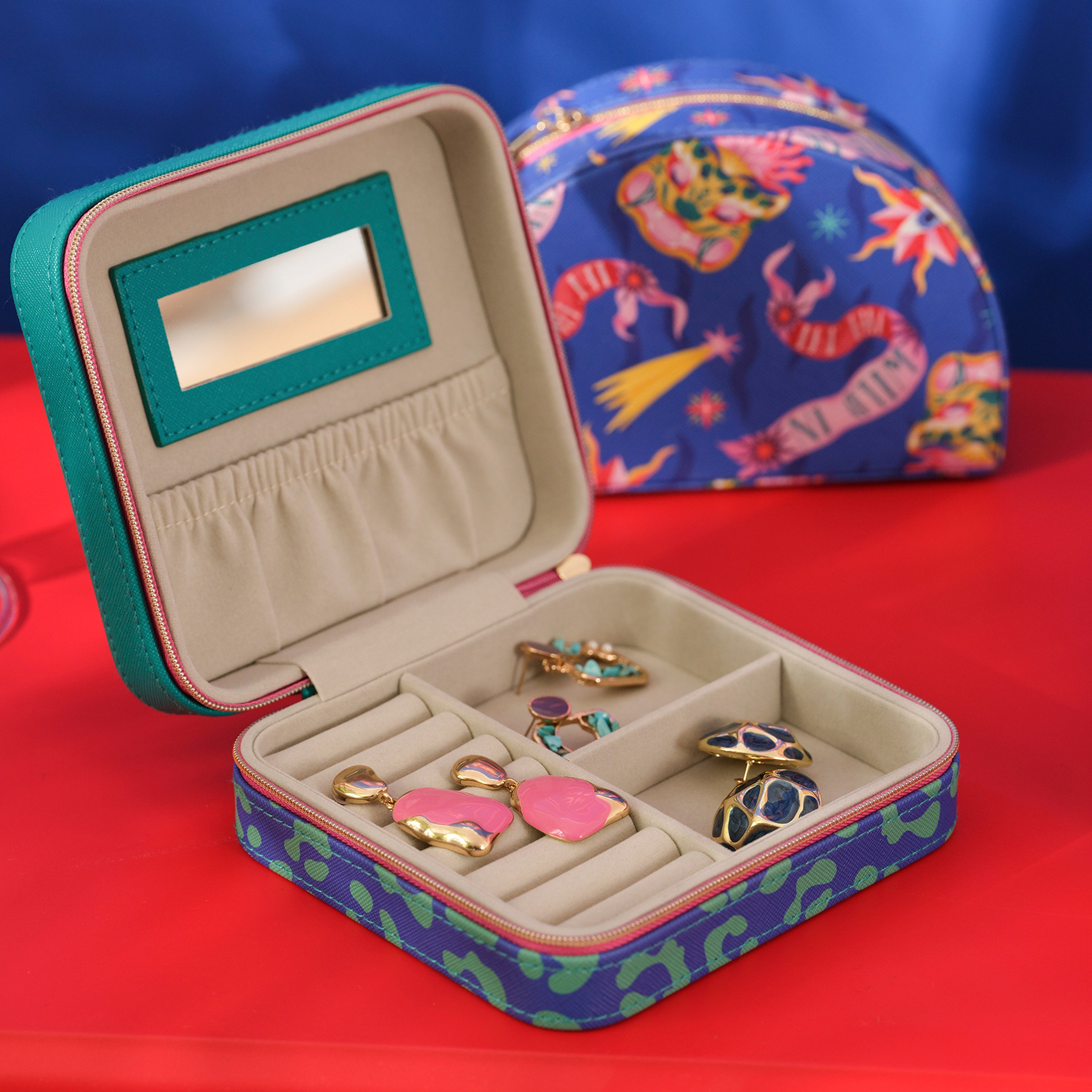 Meılın Pvc Takı Kutusu 14.5x13.5x5.1 Cm Koyu Yeşil - Koyu Mavi