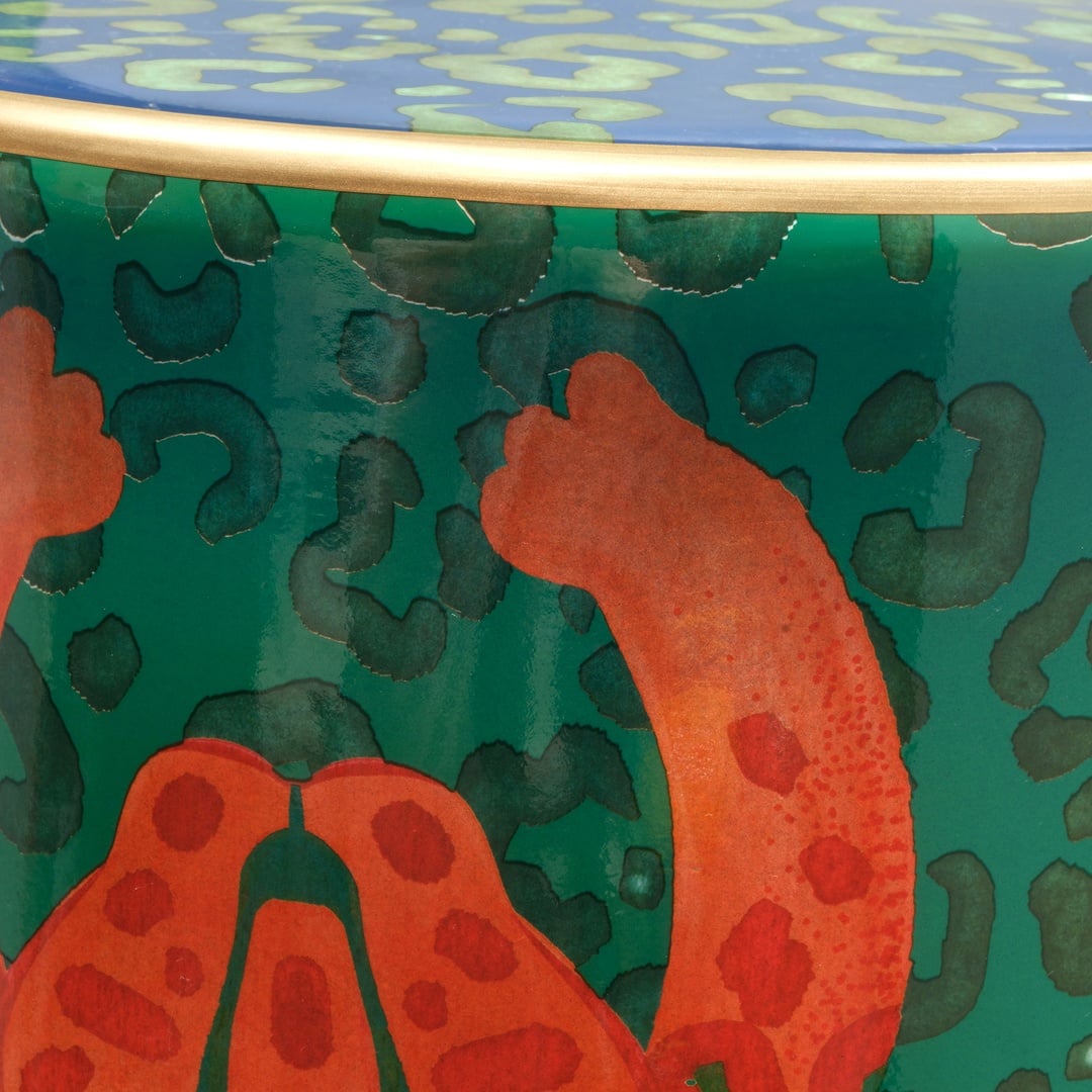 Tanbu Porselen Tabure 31x31x44 Cm Yeşil - Turuncu