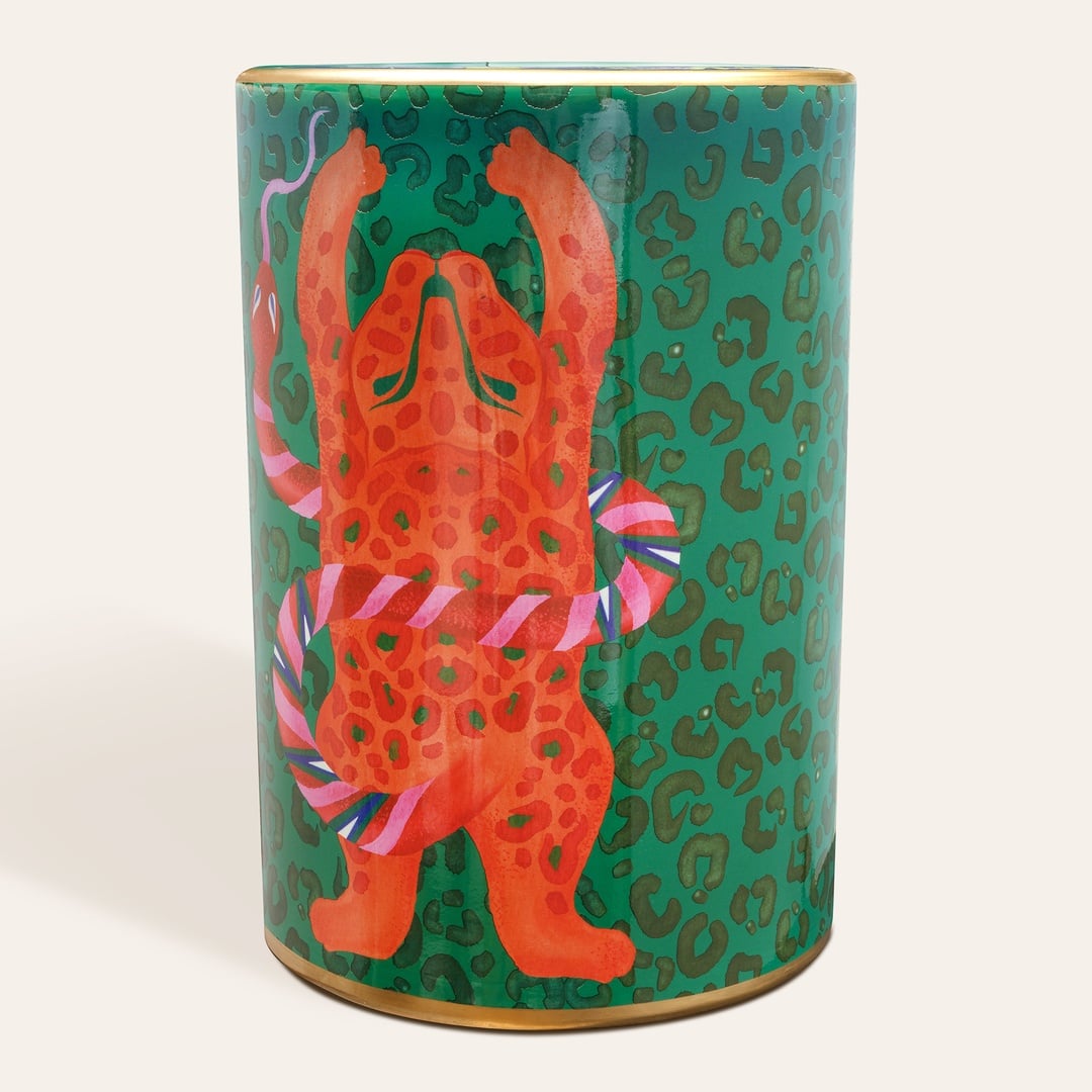 Tanbu Porselen Tabure 31x31x44 Cm Yeşil - Turuncu