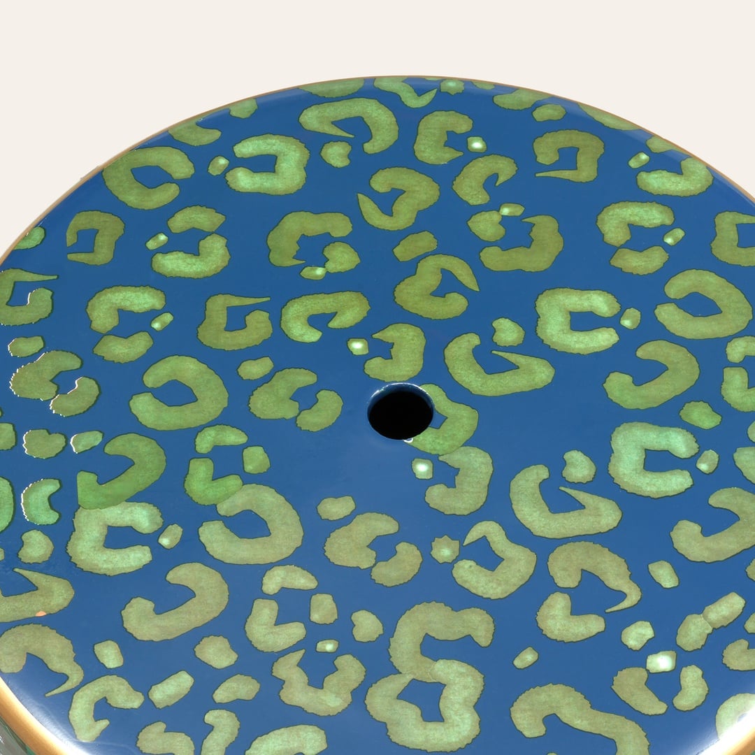 Tanbu Porselen Tabure 31x31x44 Cm Yeşil - Turuncu