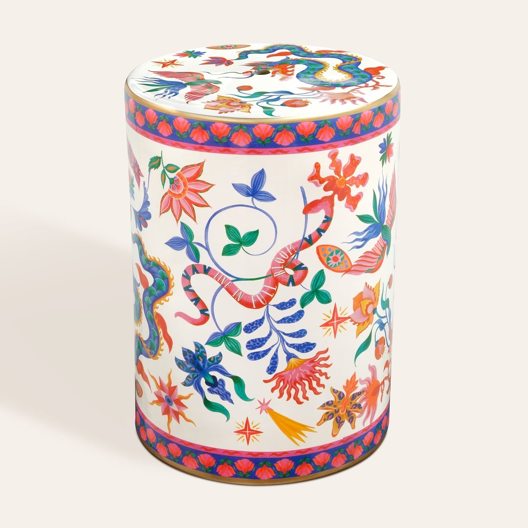 Tanbu Porselen Tabure 31x31x44 Cm Beyaz - Renkli