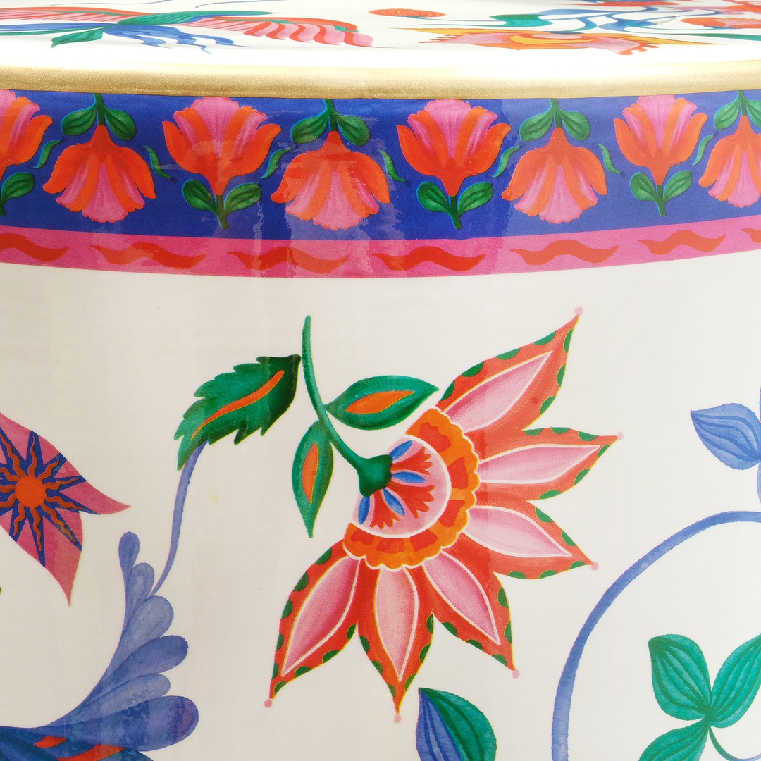 Tanbu Porselen Tabure 31x31x44 Cm Beyaz - Renkli