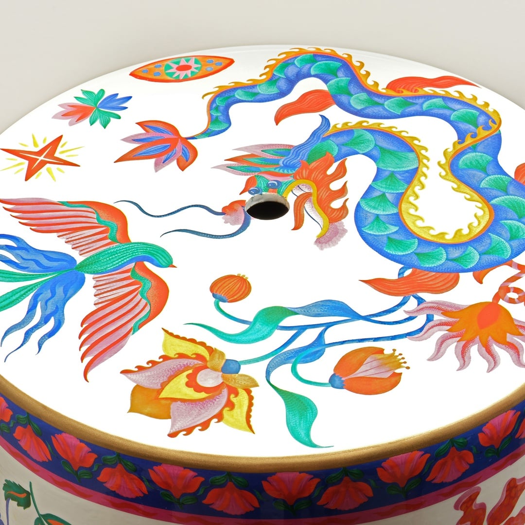 Tanbu Porselen Tabure 31x31x44 Cm Beyaz - Renkli