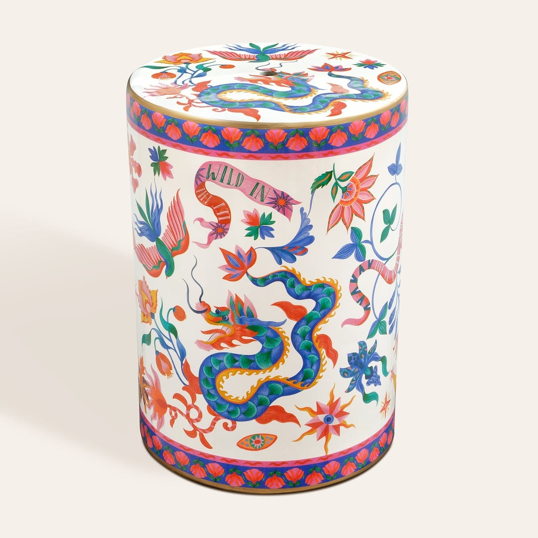 Tanbu Porselen Tabure 31x31x44 Cm Beyaz - Renkli