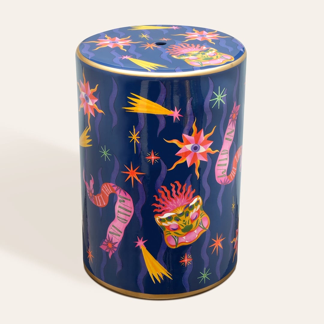 Tanbu Porselen Tabure 31x31x44 Cm Koyu Mavi