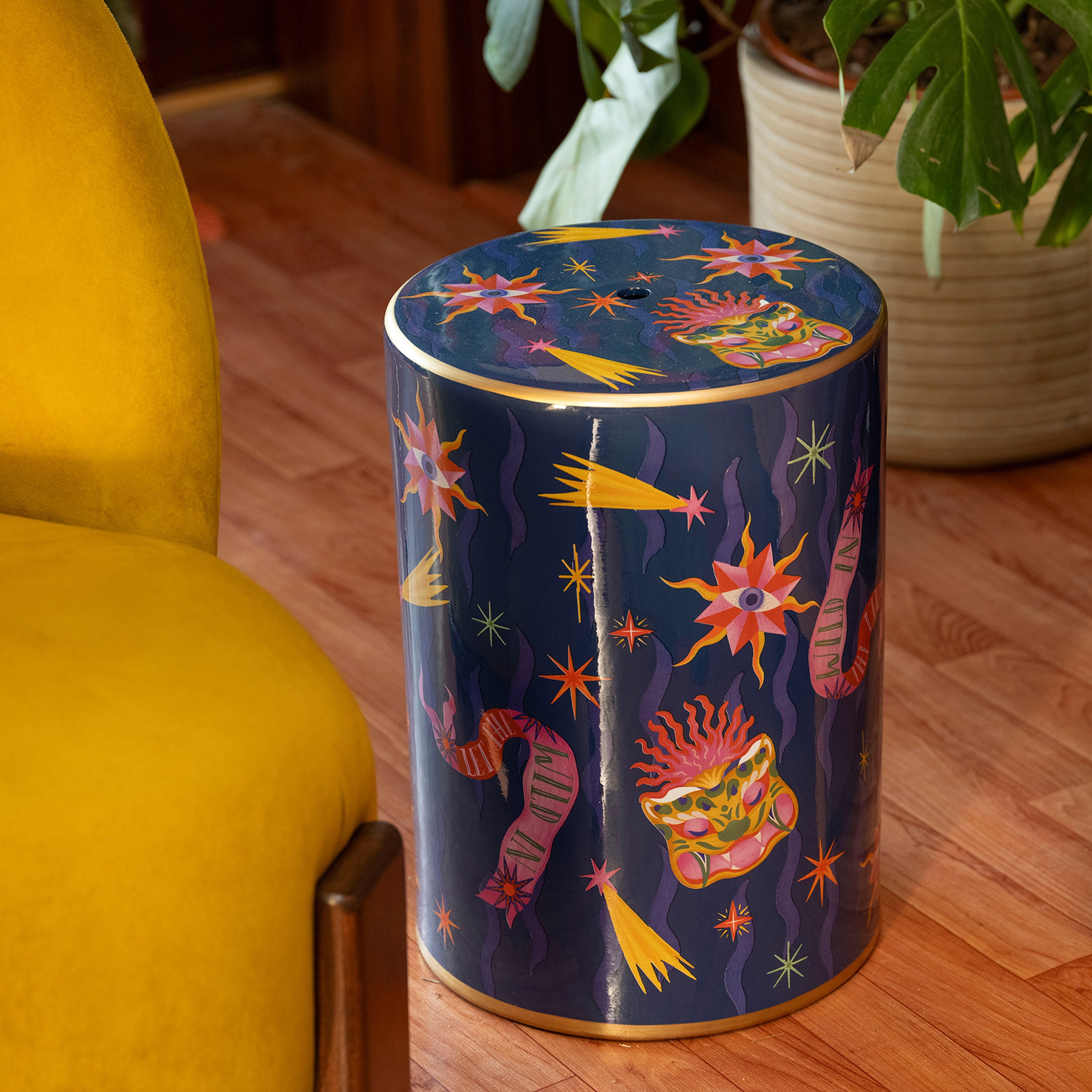 Tanbu Porselen Tabure 31x31x44 Cm Koyu Mavi