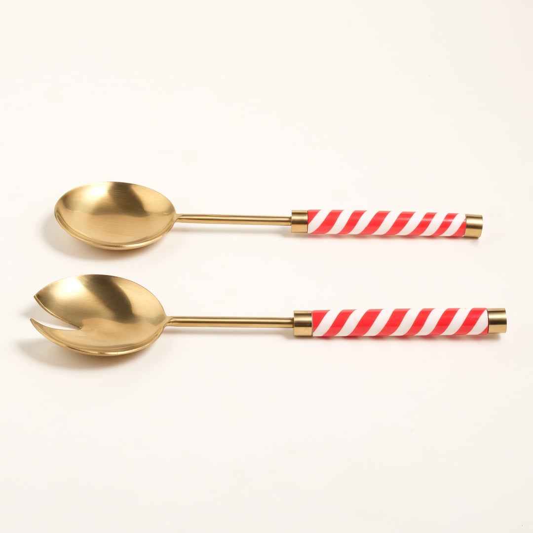 Rampur Çelik - Pirinç Salata Kaşık Seti 8x29x2 Cm Altın- Kırmızı