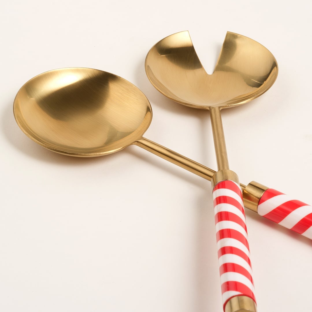 Rampur Çelik - Pirinç Salata Kaşık Seti 8x29x2 Cm Altın- Kırmızı