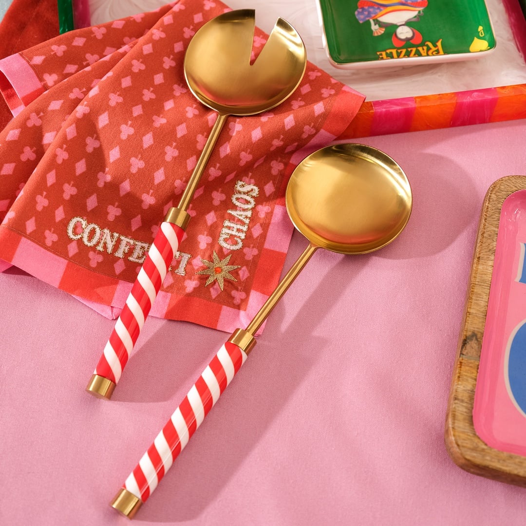 Rampur Çelik - Pirinç Salata Kaşık Seti 8x29x2 Cm Altın- Kırmızı