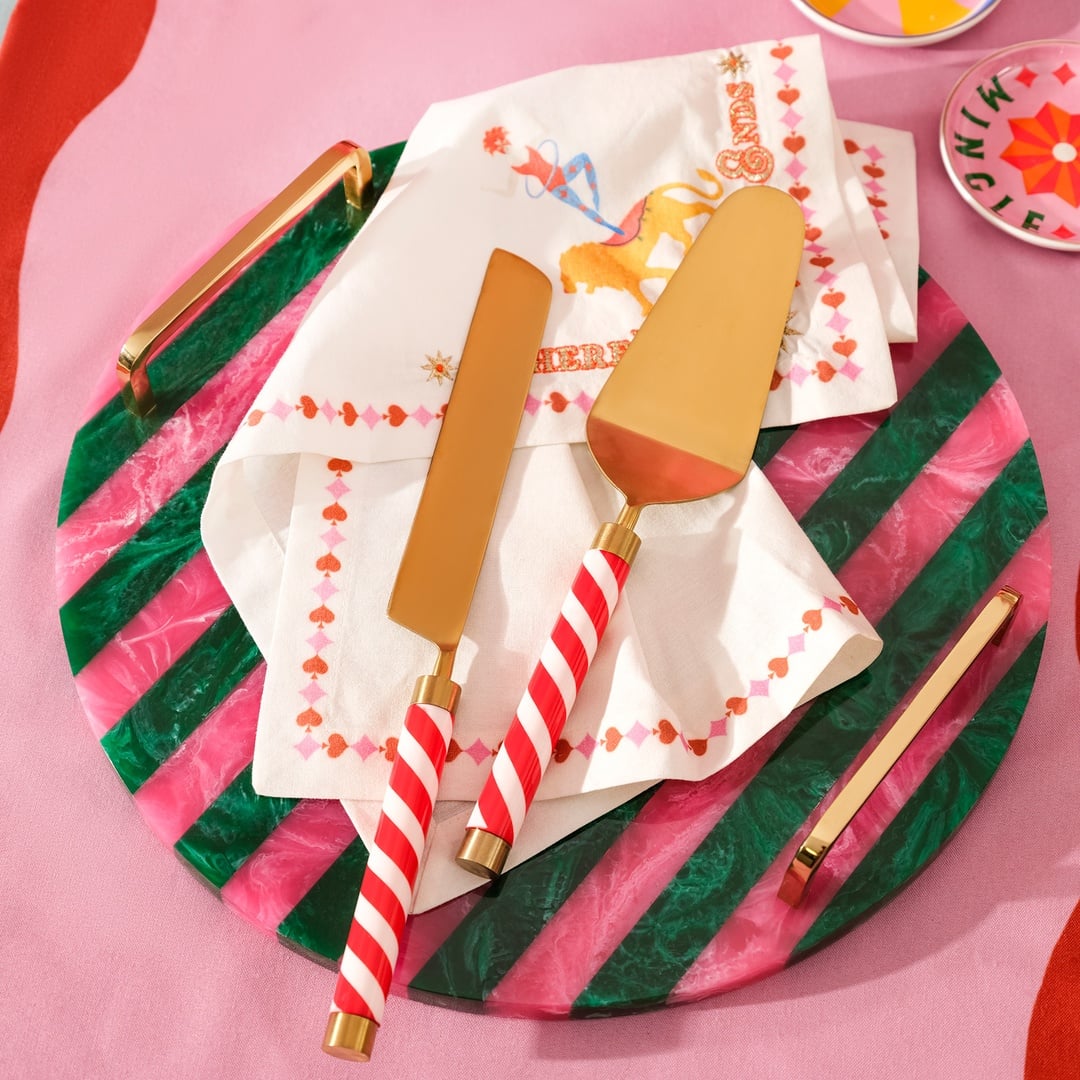 Rampur Çelik - Pirinç Servis Seti 6x28x1 Cm Altın- Kırmızı