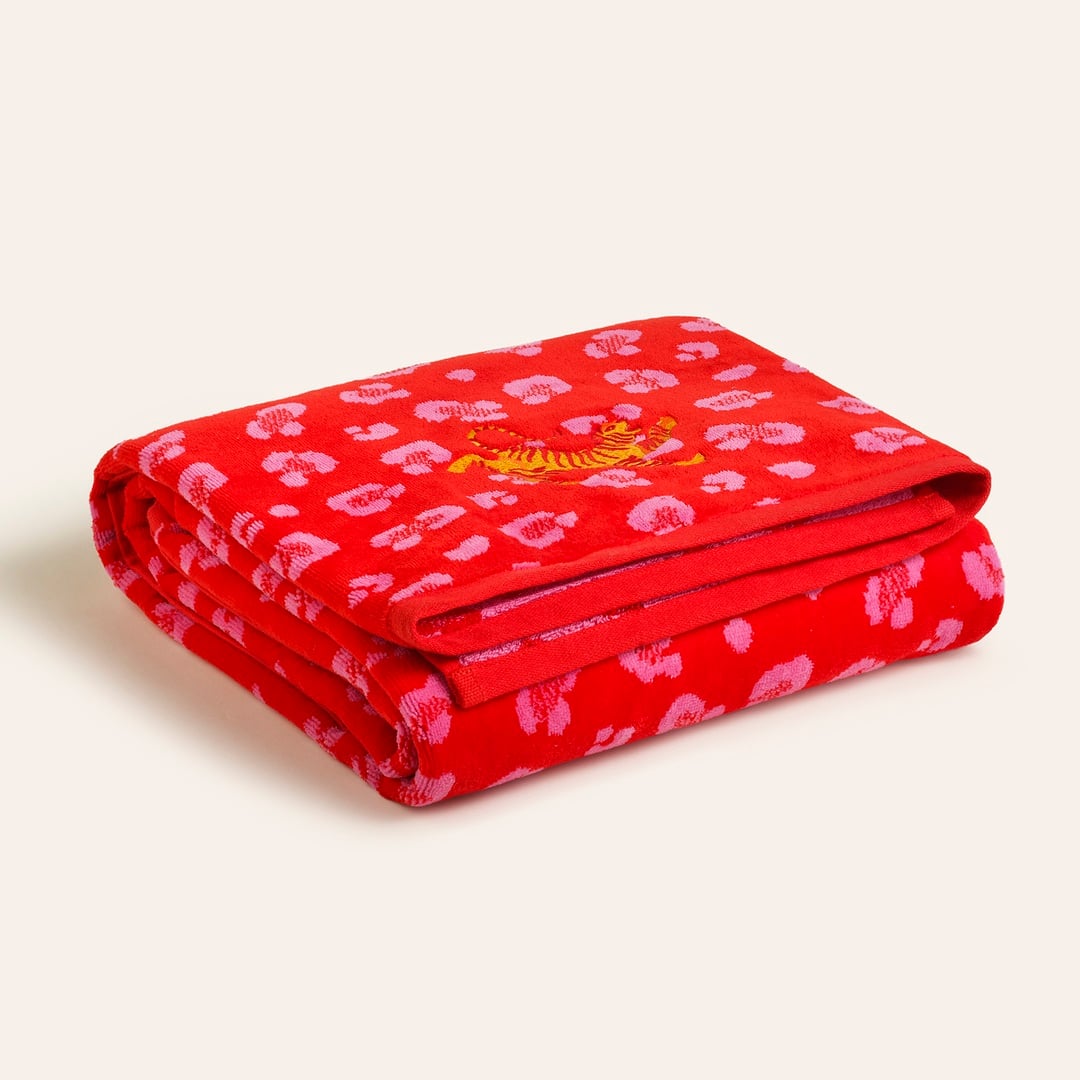 Tabea Nakışlı Kadife Pamuk Banyo Havlusu 90x150 Cm Pembe - Kırmızı