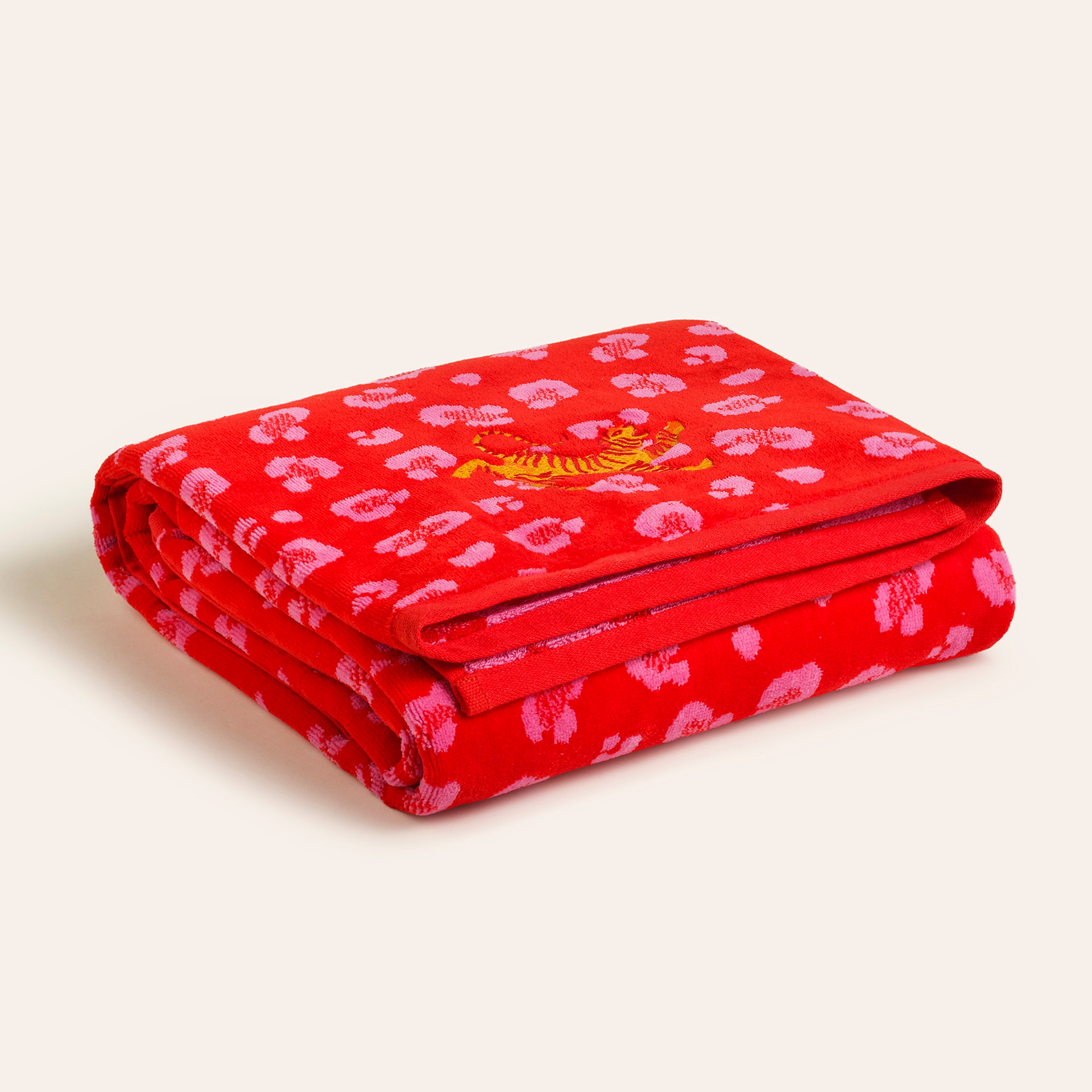 Tabea Nakışlı Kadife Pamuk Banyo Havlusu 90x150 Cm Pembe - Kırmızı