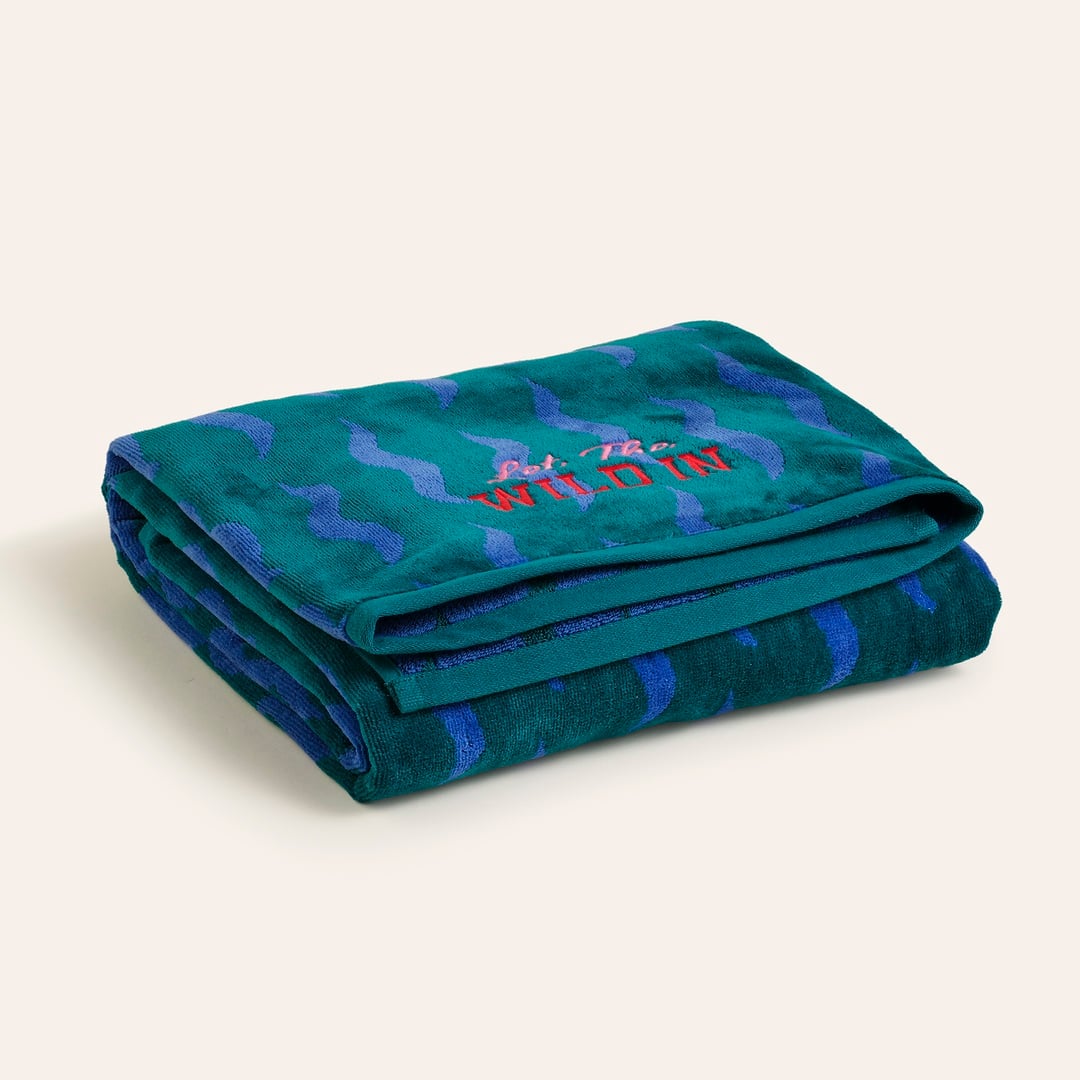 Tabea Nakışlı Kadife Pamuk Banyo Havlusu 90x150 Cm Yeşil - Mavi