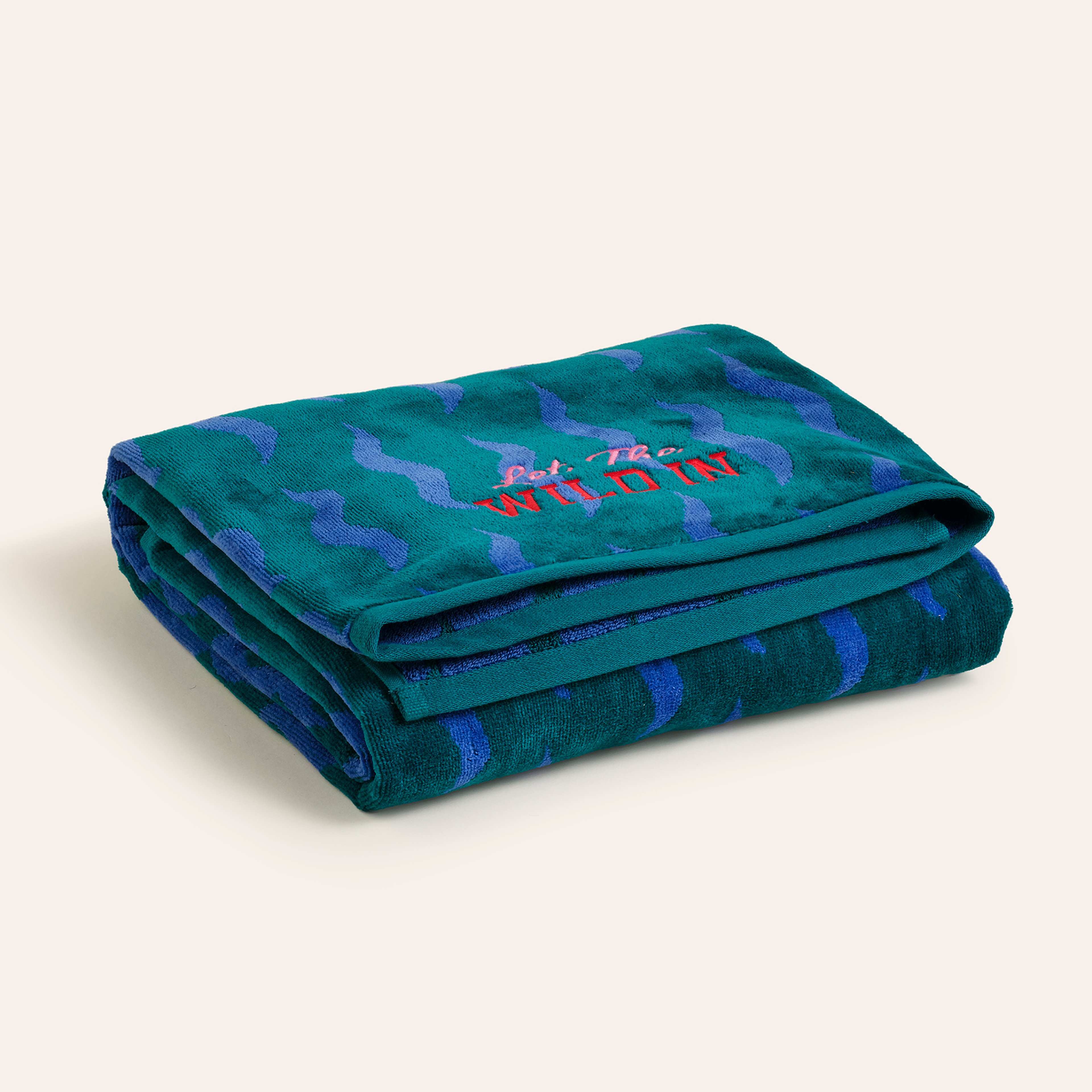 Tabea Nakışlı Kadife Pamuk Banyo Havlusu 90x150 Cm Yeşil - Mavi