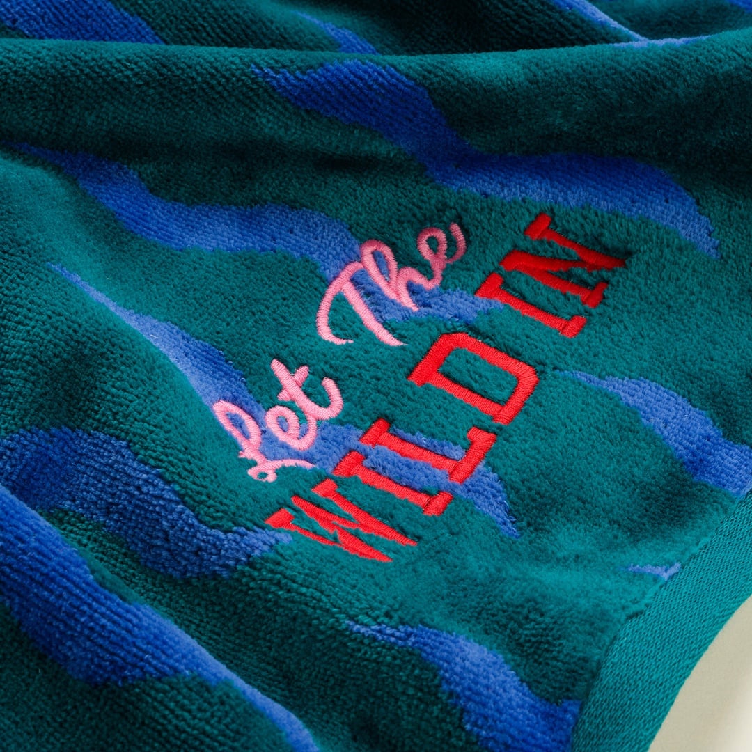 Tabea Nakışlı Kadife Pamuk Banyo Havlusu 90x150 Cm Yeşil - Mavi