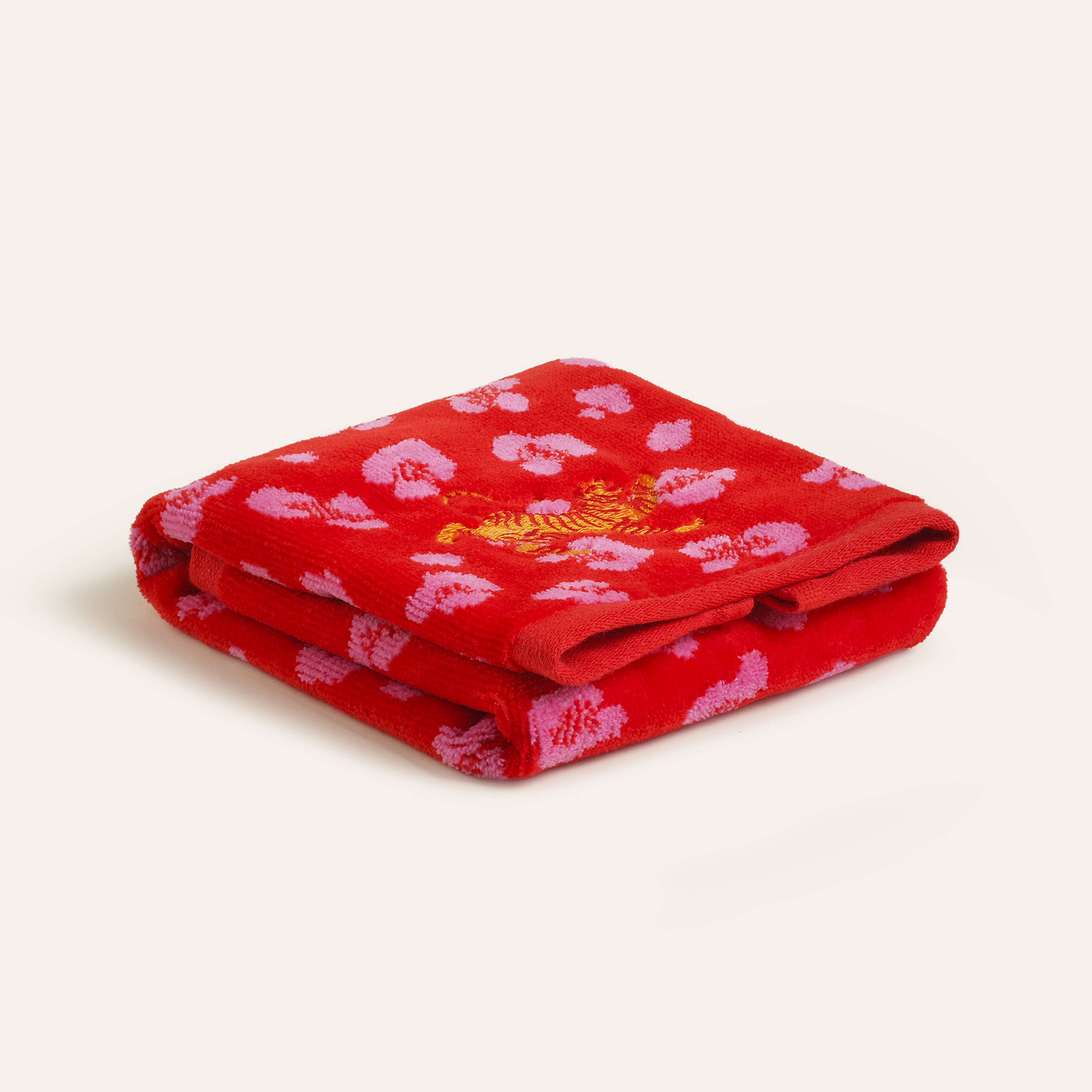 Tabea Nakışlı Kadife Pamuk El Havlusu 30x50 Cm Pembe - Kırmızı