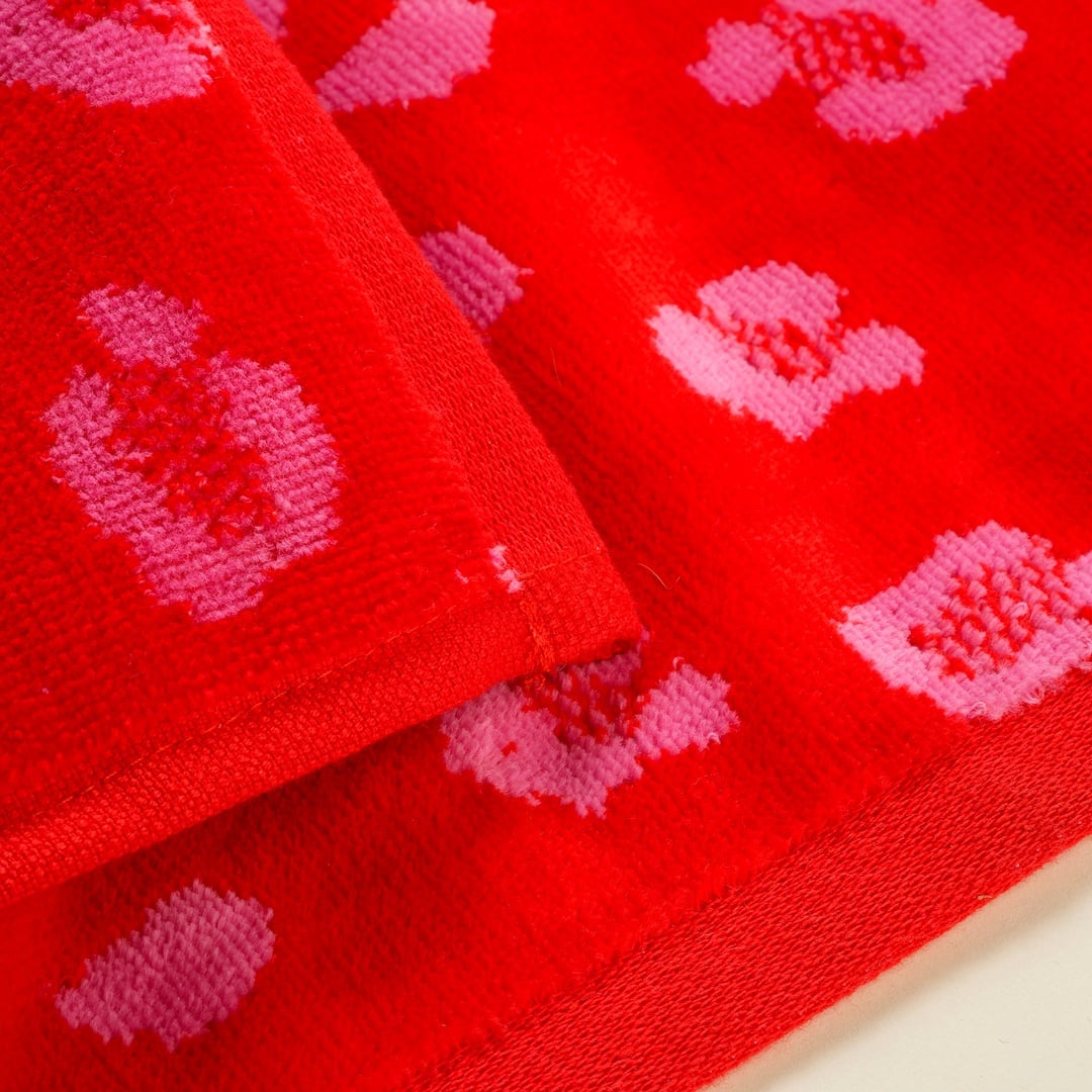 Tabea Nakışlı Kadife Pamuk El Havlusu 30x50 Cm Pembe - Kırmızı