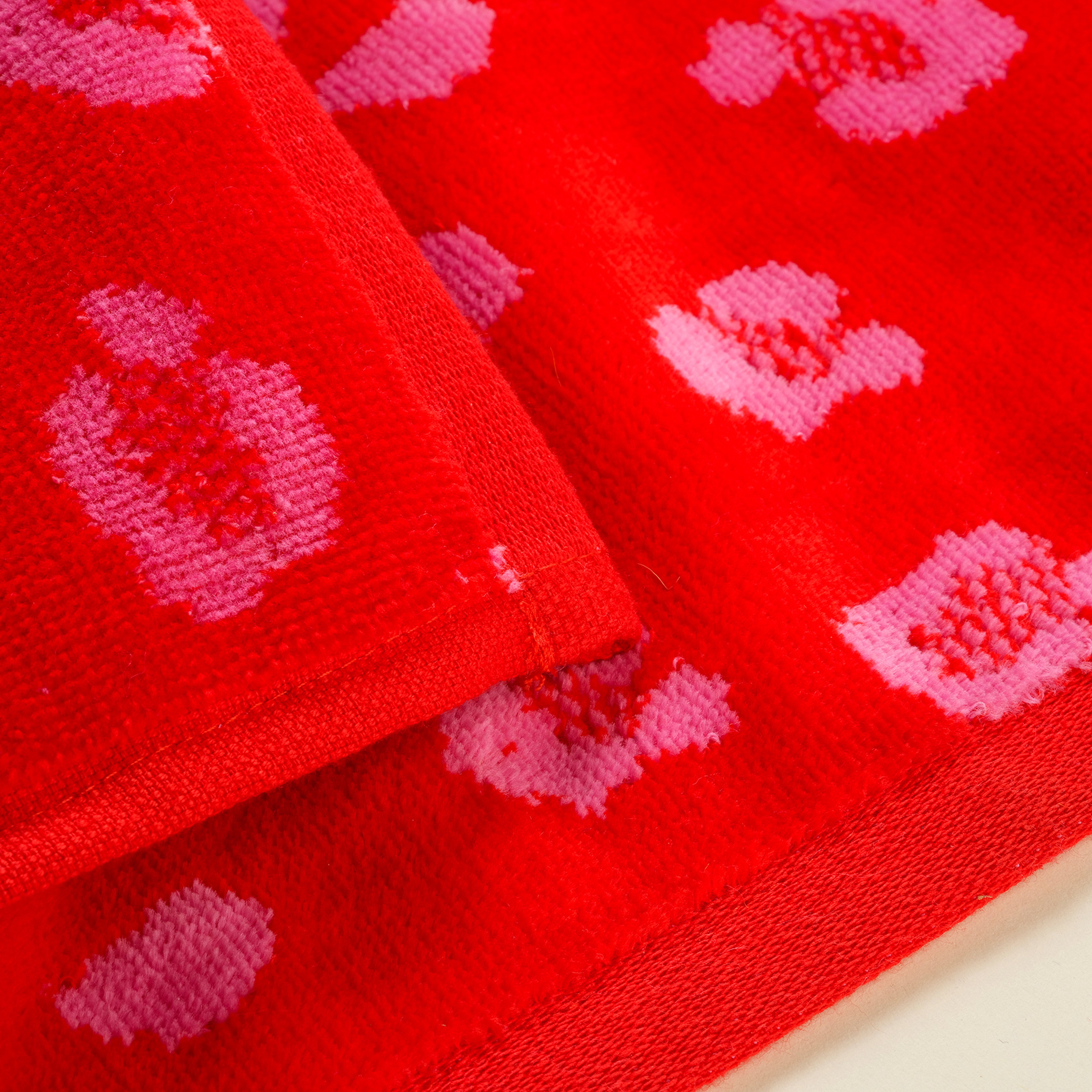 Tabea Nakışlı Kadife Pamuk El Havlusu 30x50 Cm Pembe - Kırmızı
