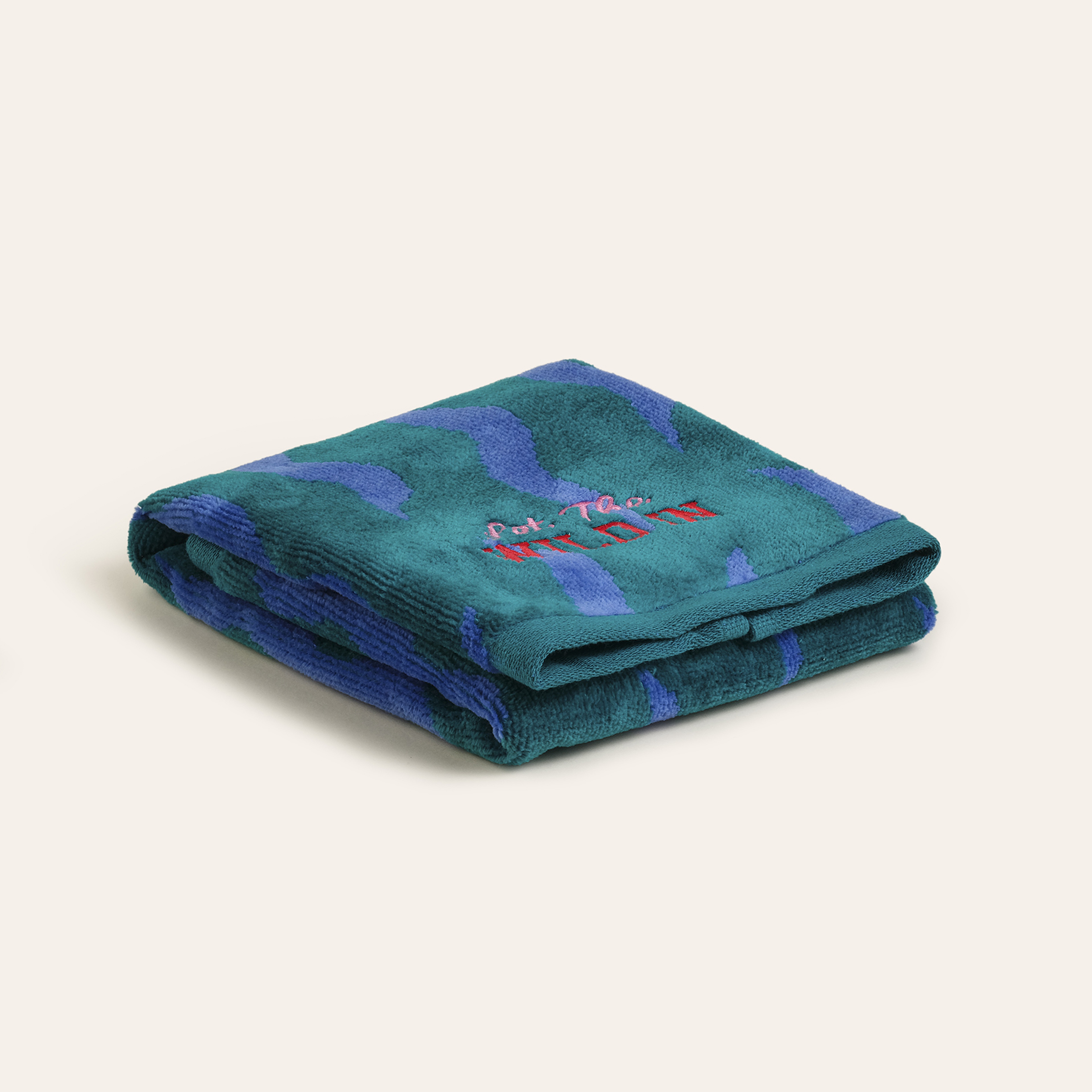 Tabea Nakışlı Kadife Pamuk El Havlusu 30x50 Cm Yeşil - Mavi