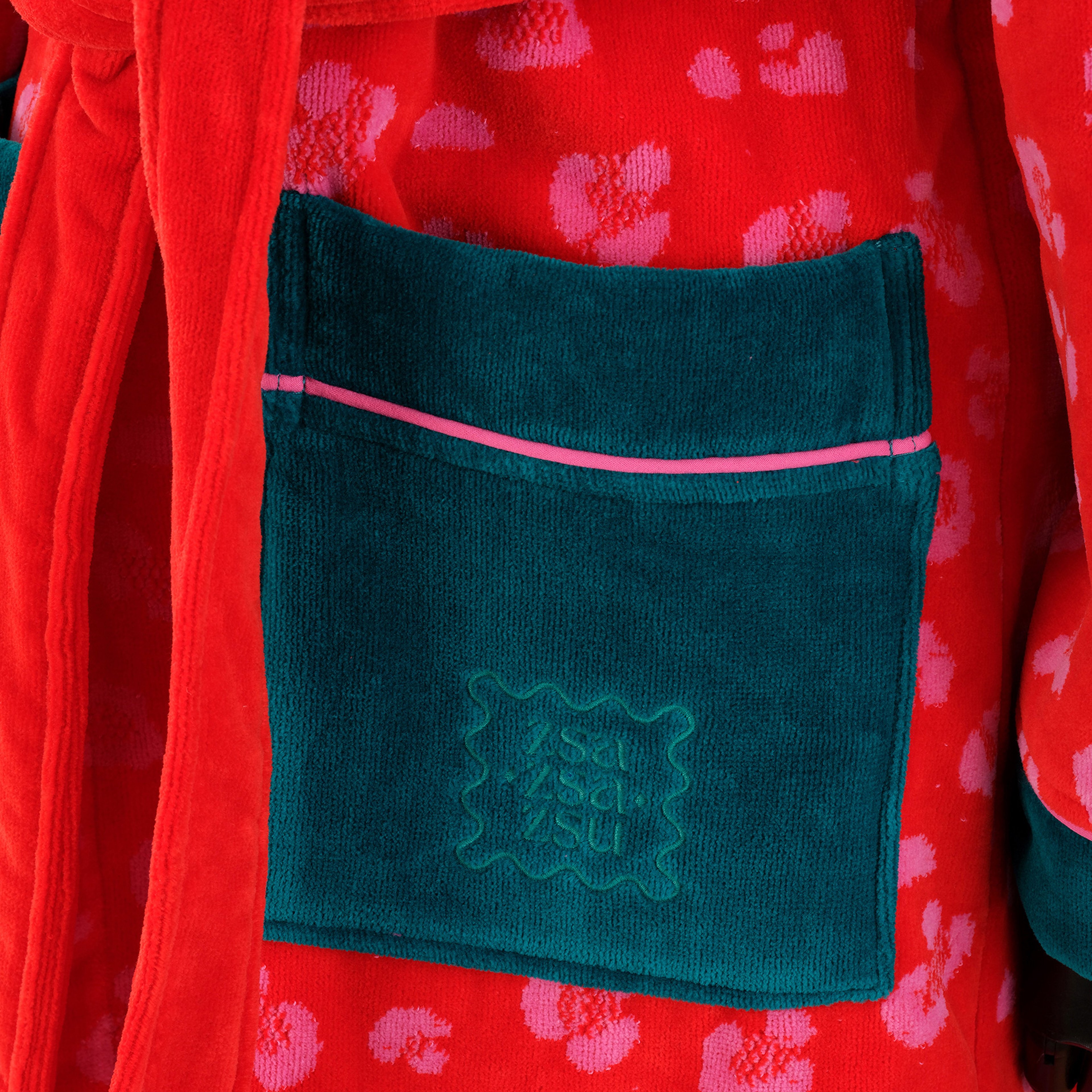 Tabea Desenli Nakışlı Pamuk Bornoz - Pembe - Kırmızı