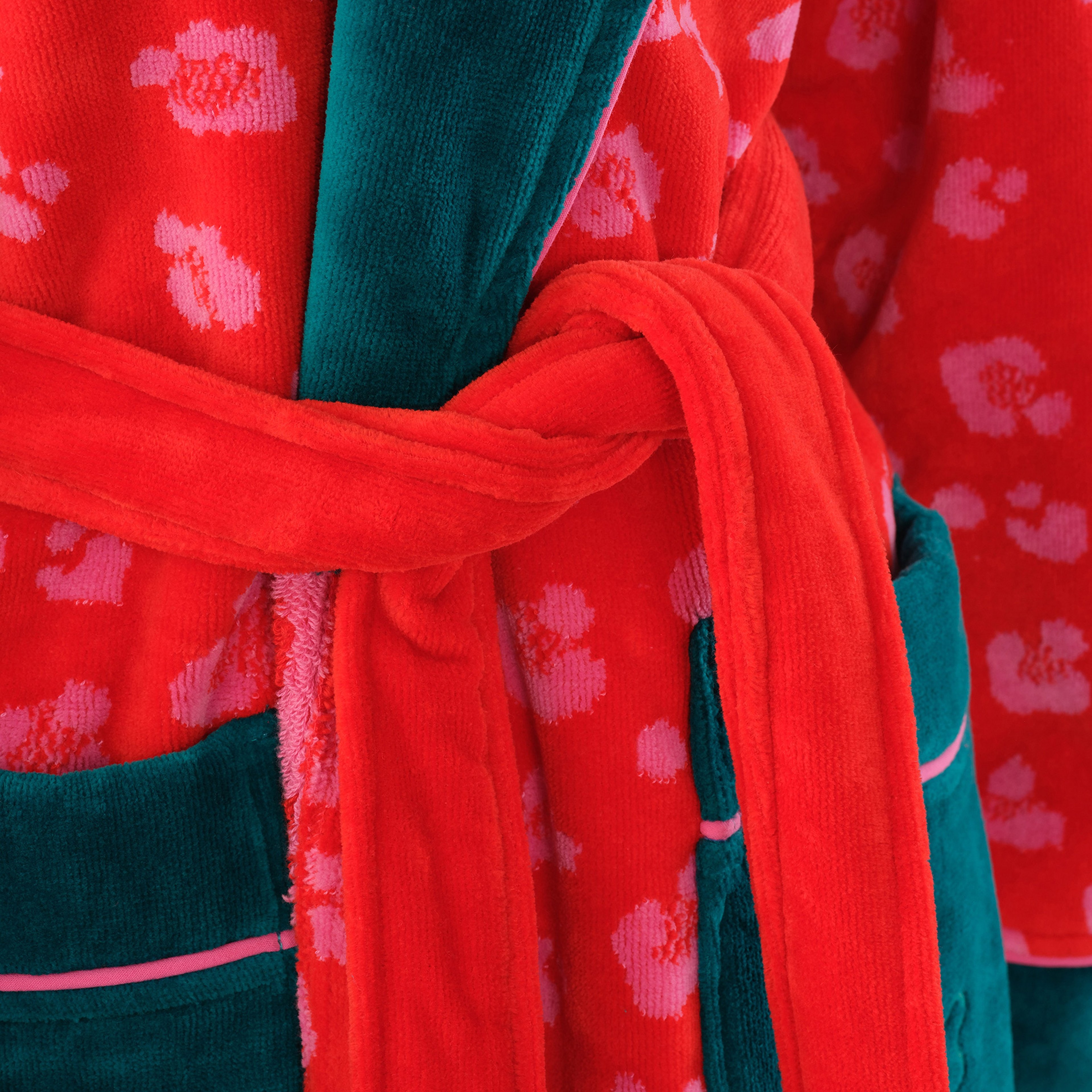 Tabea Desenli Nakışlı Pamuk Bornoz - Pembe - Kırmızı