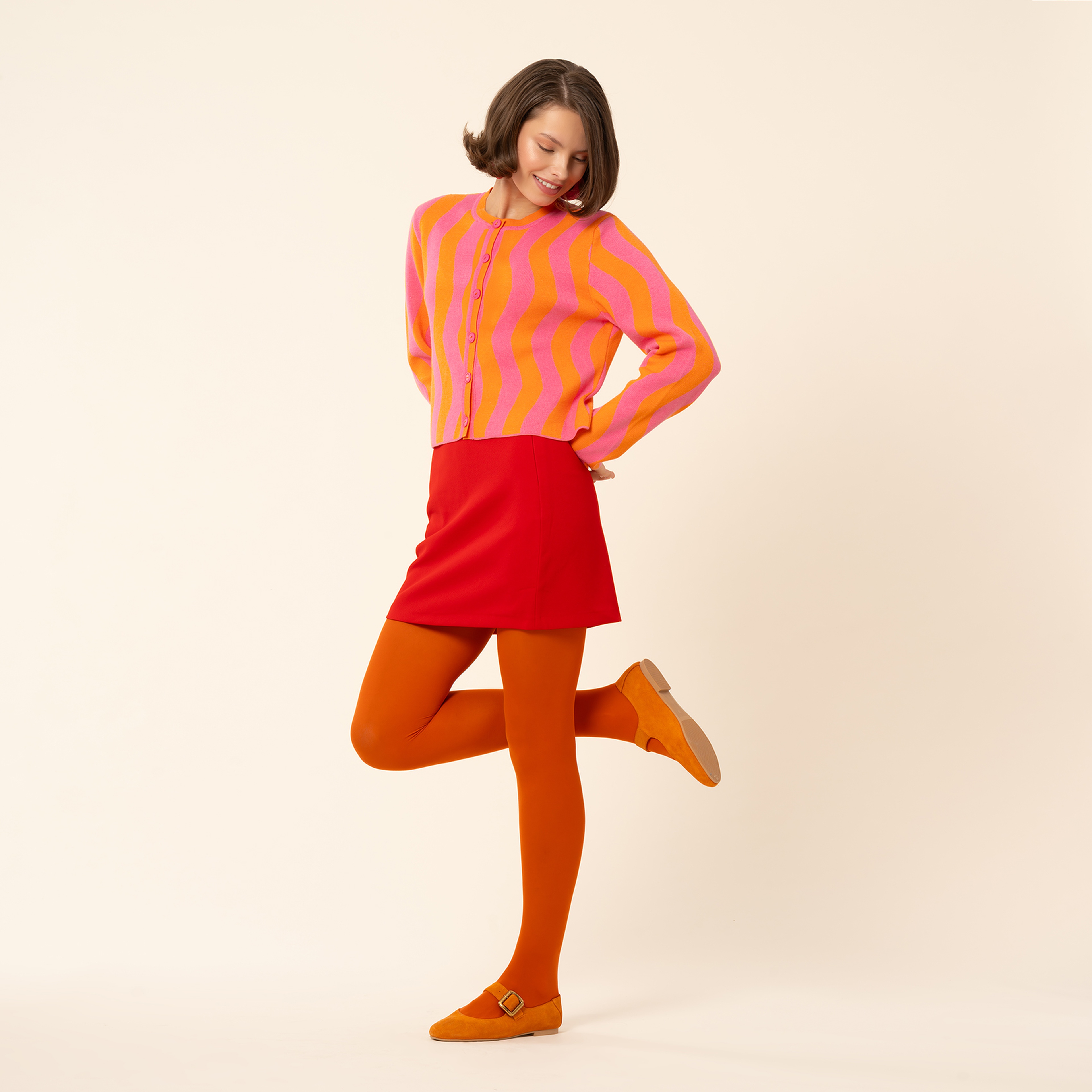 Tarabya Triko Hırka - Pembe - Turuncu