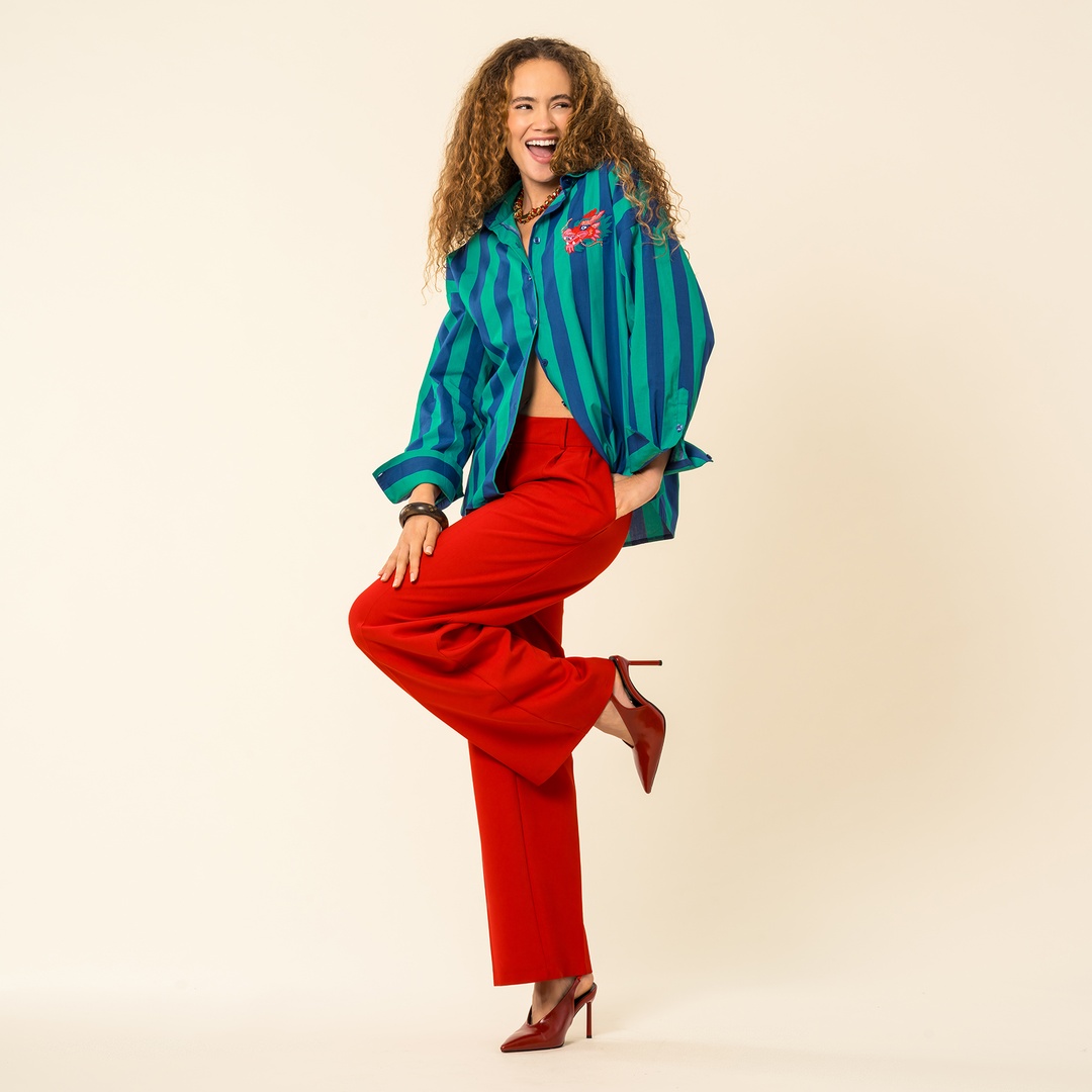 Protı Çizgili Poplin Gömlek - Lacıvert - Yeşil