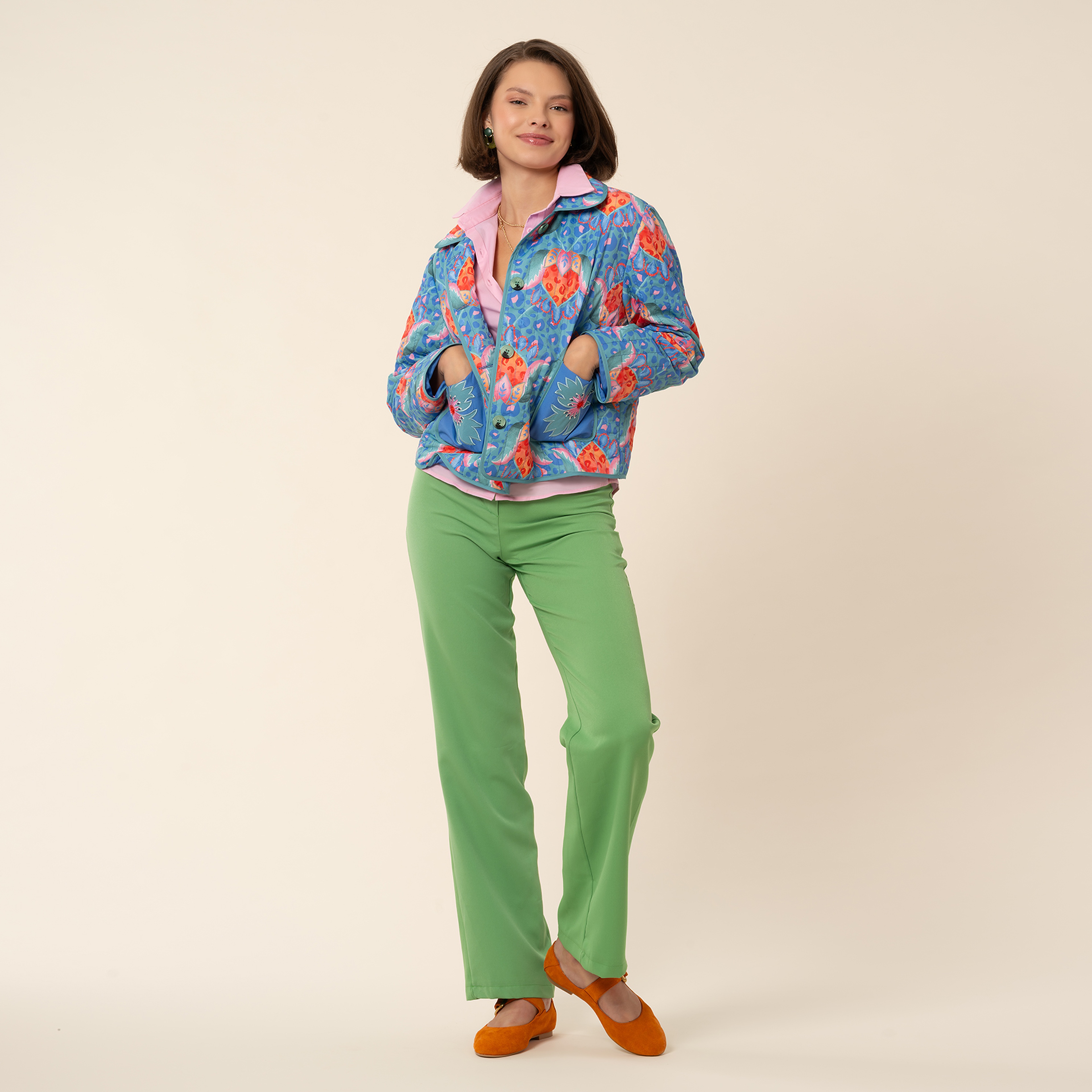 Tarabya Dijital Baskılı Puffer Ceket - Yeşil