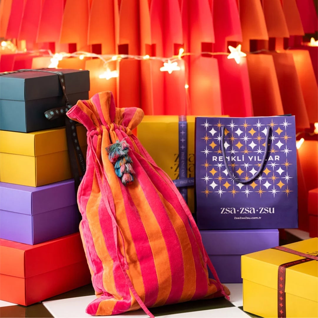 Delhı Püsküllü Çizgili Büyük Boy Pamuk Pamuk Dekoratif Kese 60x35 Cm Turuncu - Fuşya