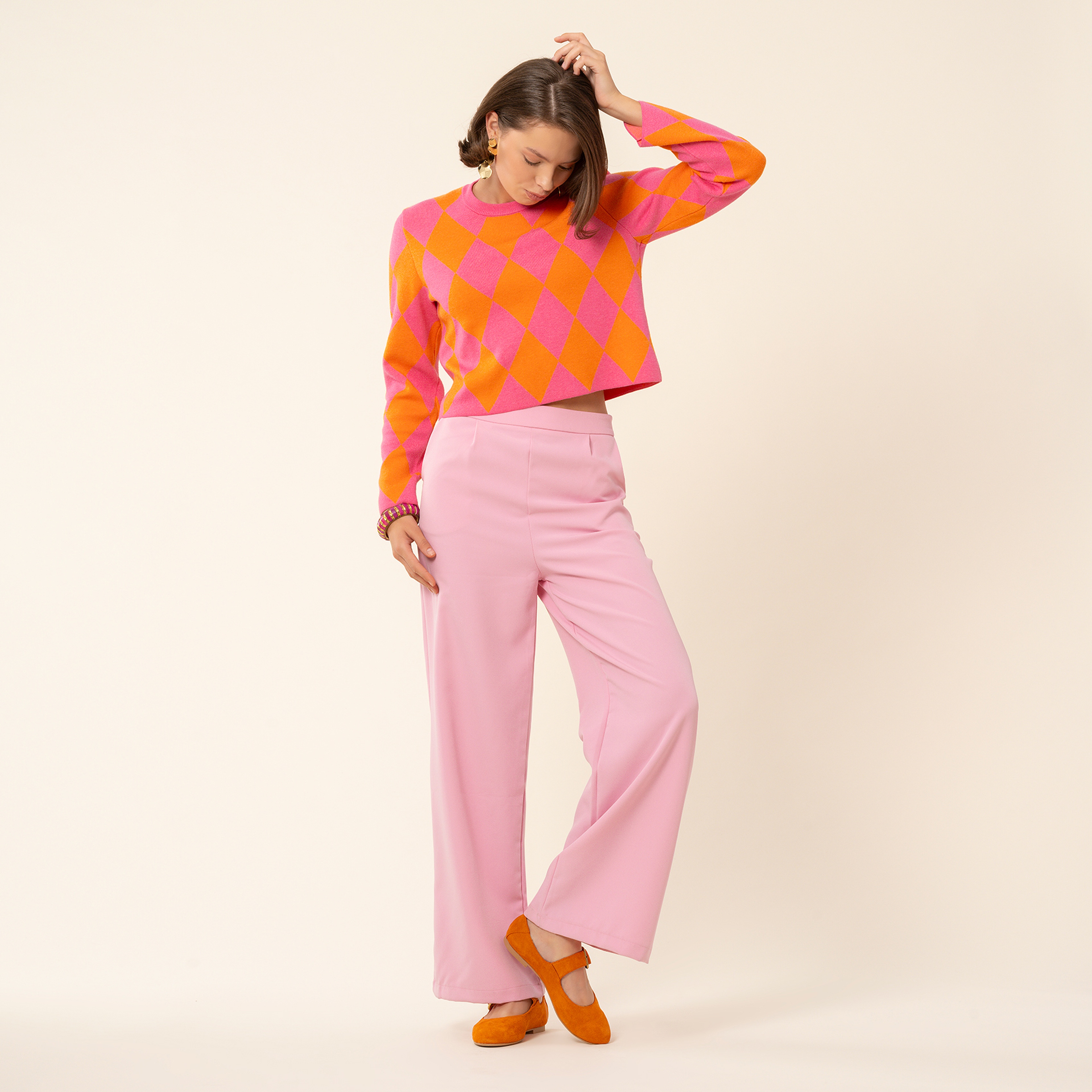 Tarabya Triko Kazak - Pembe - Turuncu