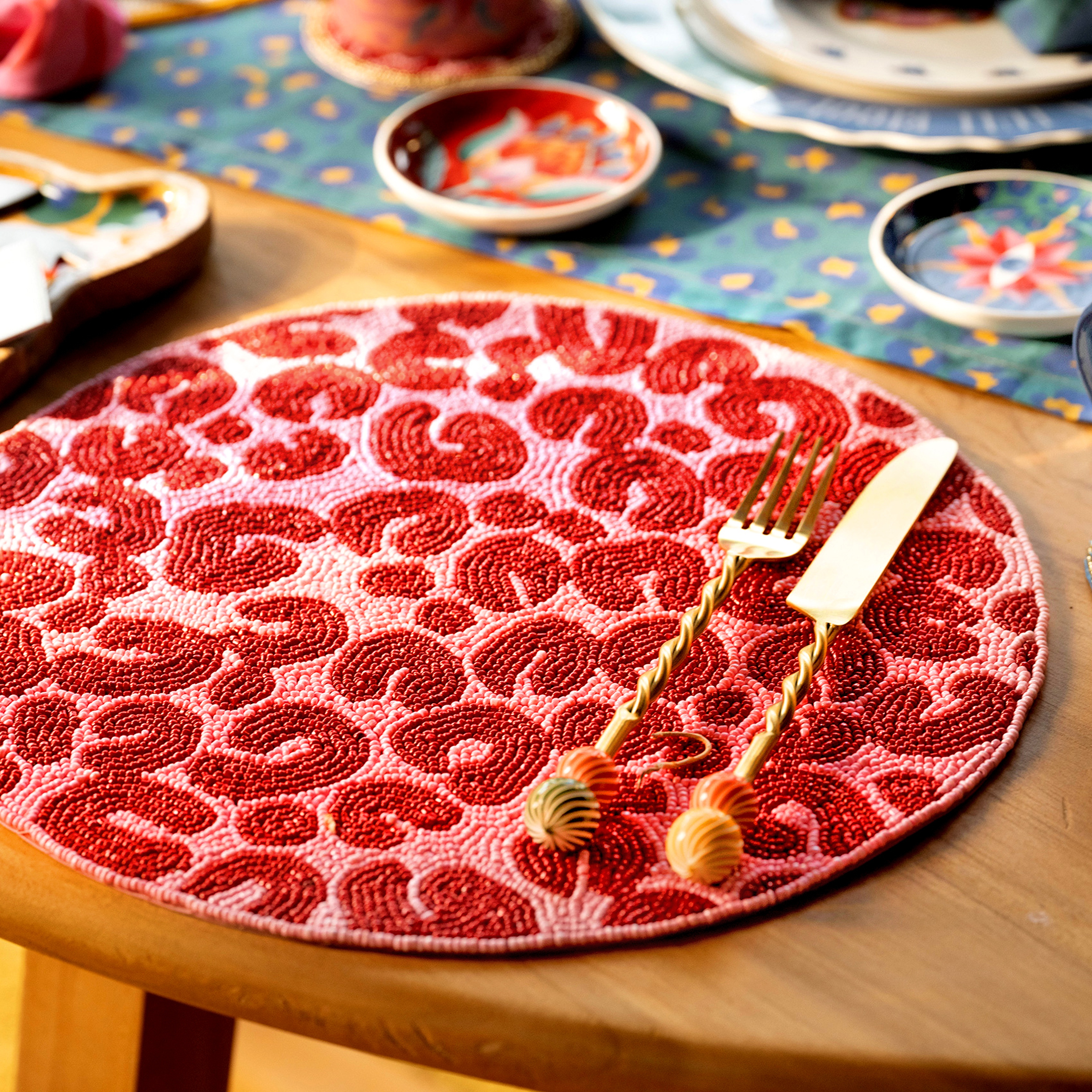 Dadrı Boncuklu Cam - Polyester Amerikan Servis 35 Cm Fuşya - Pembe