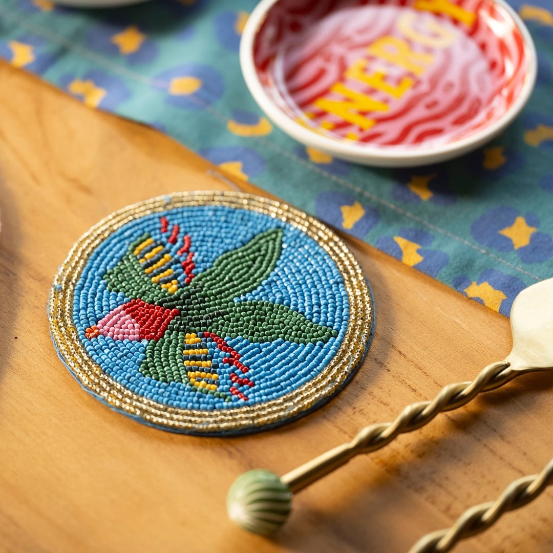 Dadrı Cam - Polyester Bardak Altlığı 10 Cm Mavi