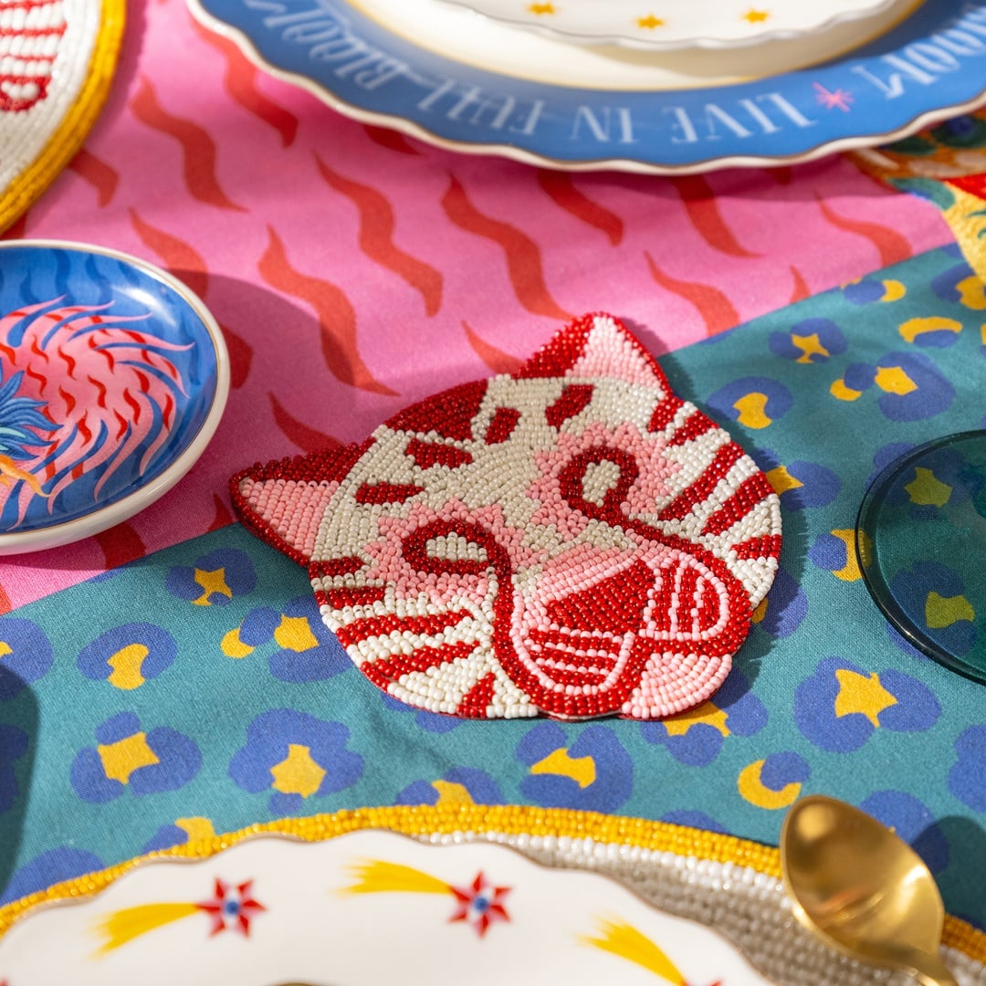 Dadrı Cam - Polyester Bardak Altlığı 10 Cm Kırmızı