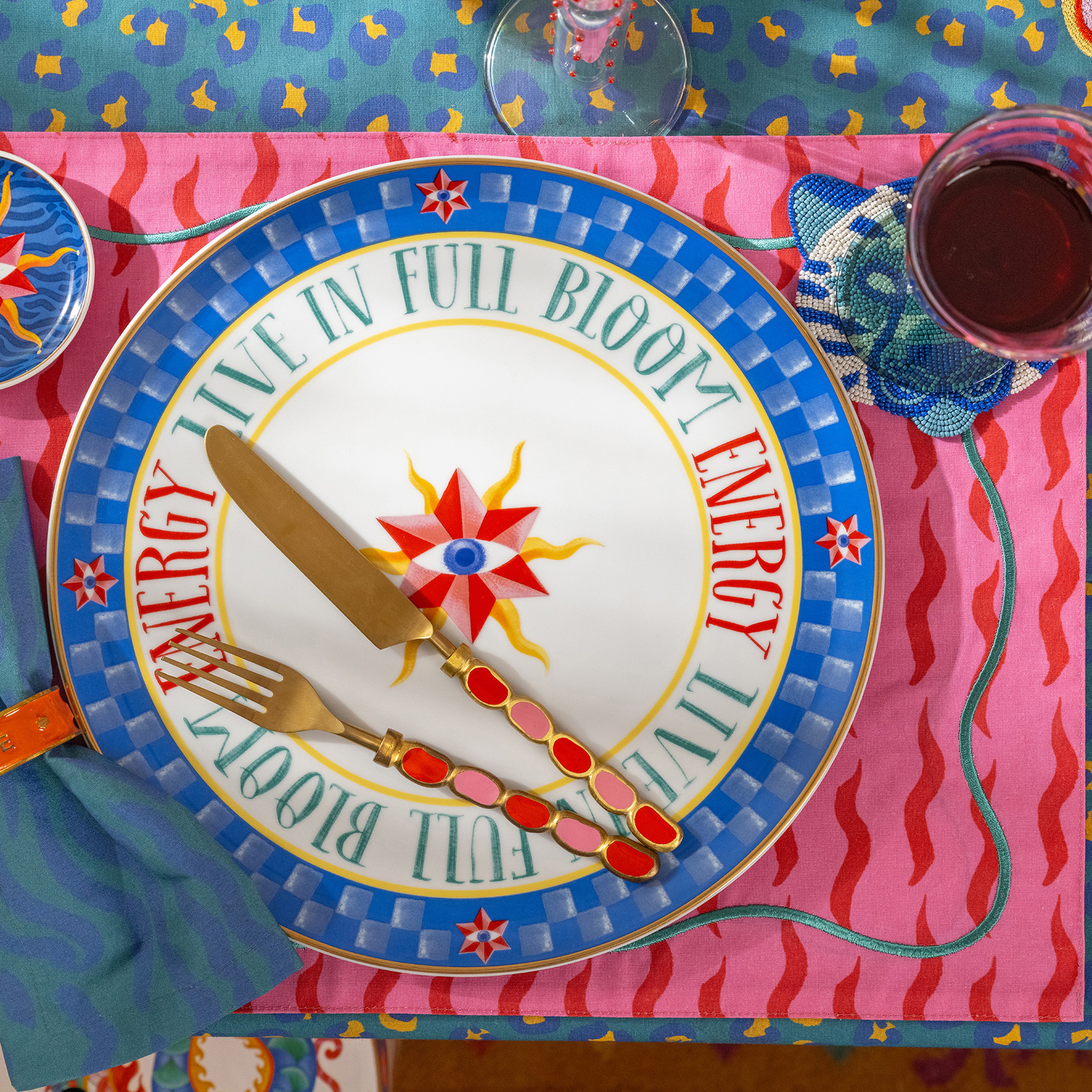 Dadrı Cam - Polyester Bardak Altlığı 10 Cm Mavi