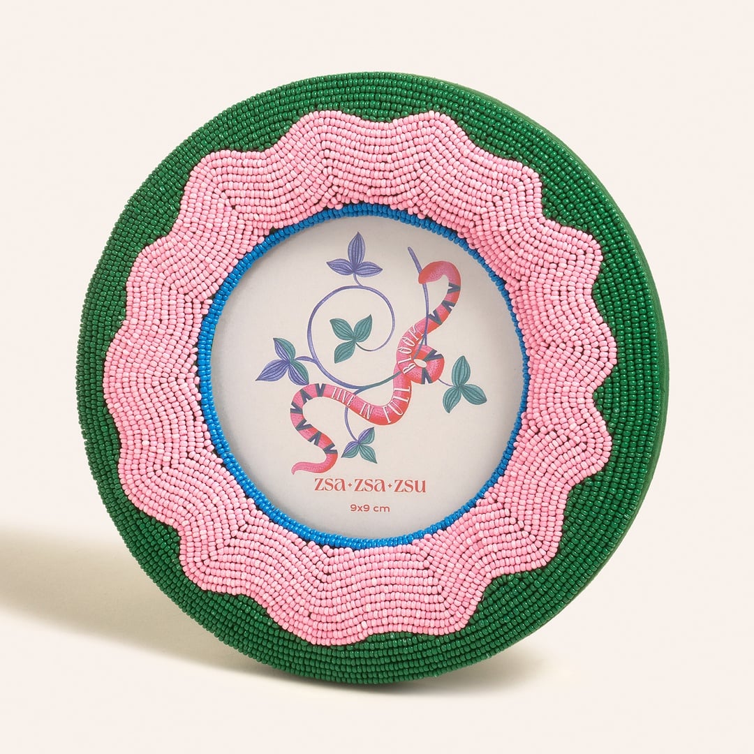 Dadrı Cam Boncuk-ahşap Çerçeve 17 Cm Yeşil - Pembe