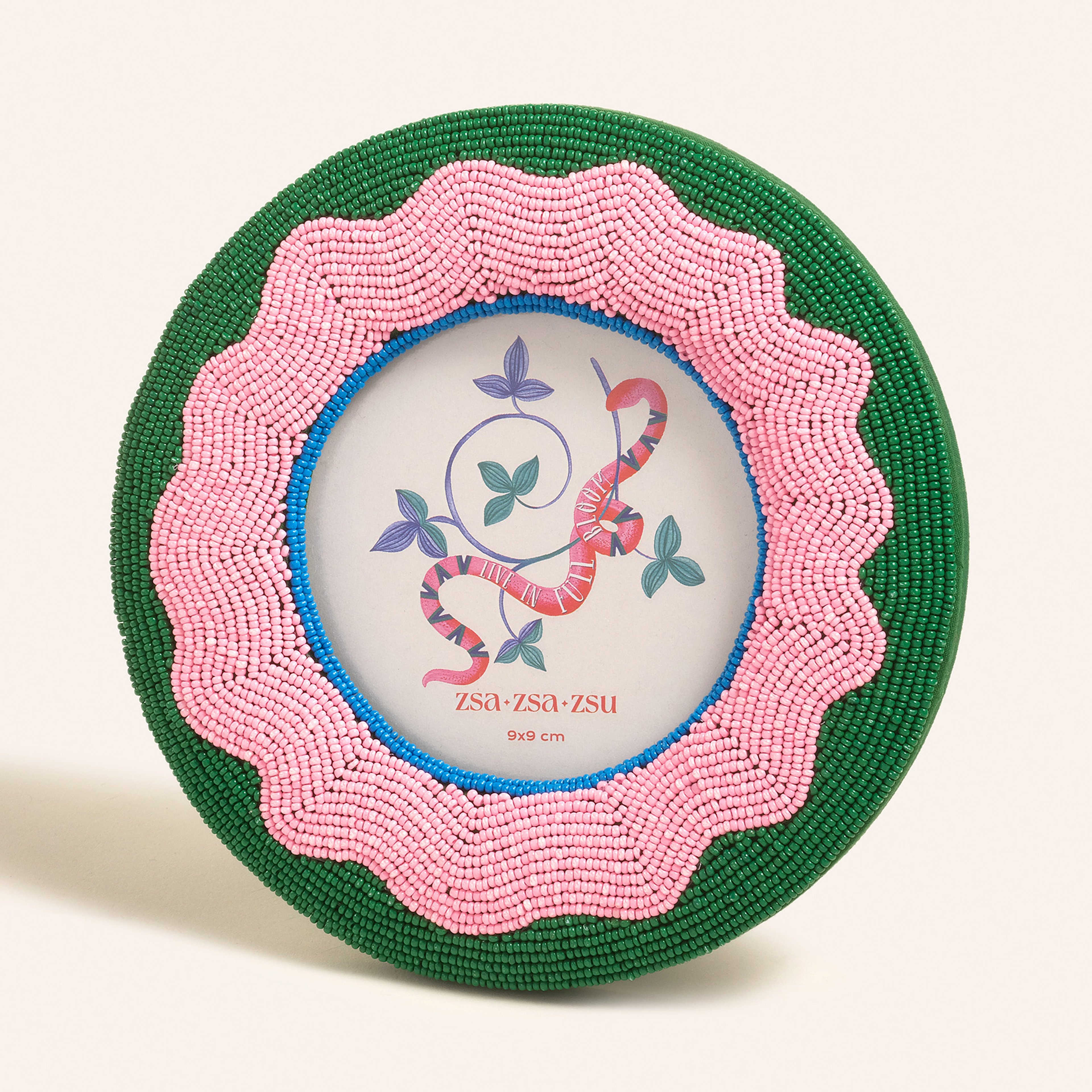 Dadrı Cam Boncuk-ahşap Çerçeve 17 Cm Yeşil - Pembe