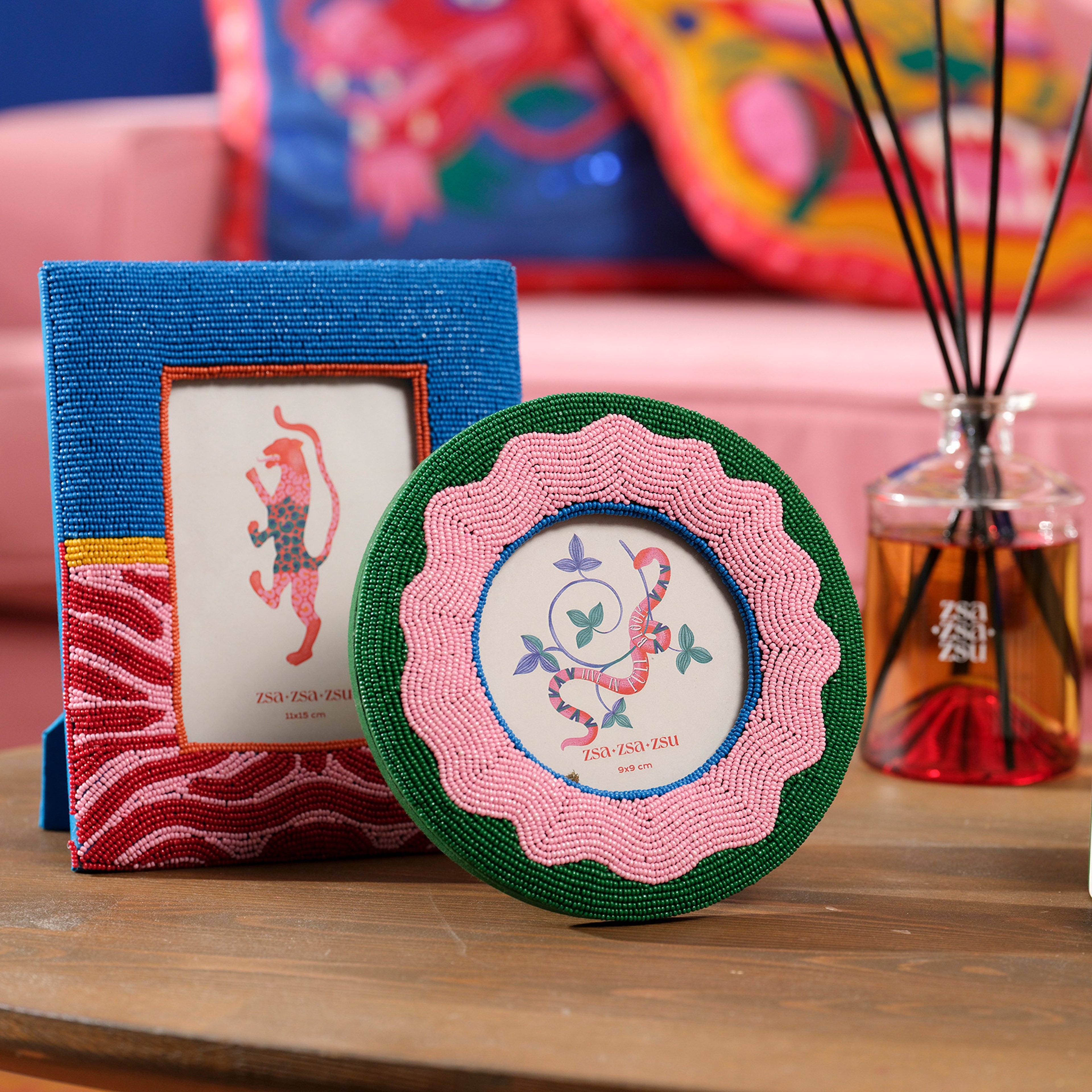 Dadrı Cam Boncuk-ahşap Çerçeve 17 Cm Yeşil - Pembe