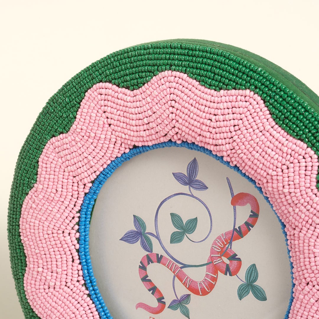 Dadrı Cam Boncuk-ahşap Çerçeve 17 Cm Yeşil - Pembe