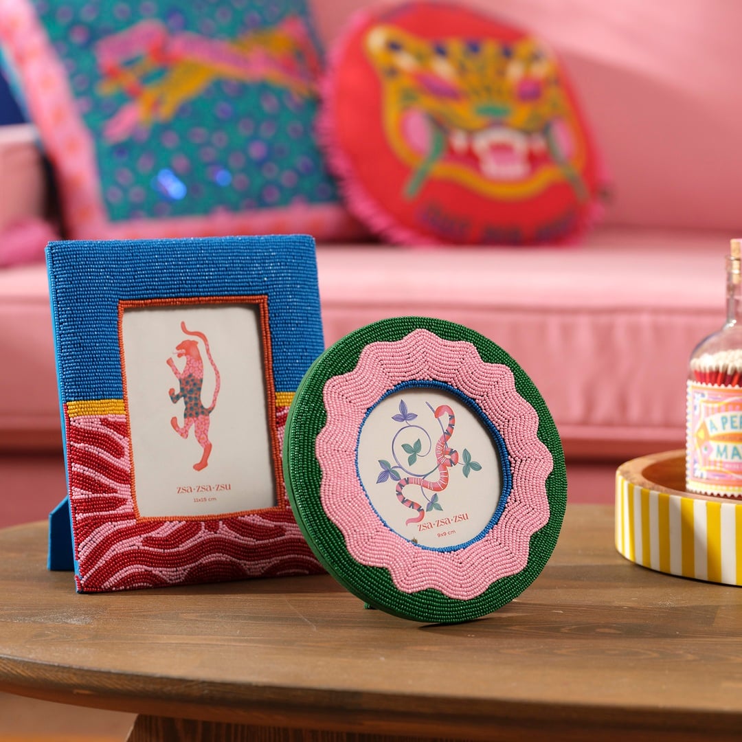 Dadrı Cam Boncuk-ahşap Çerçeve 17 Cm Yeşil - Pembe