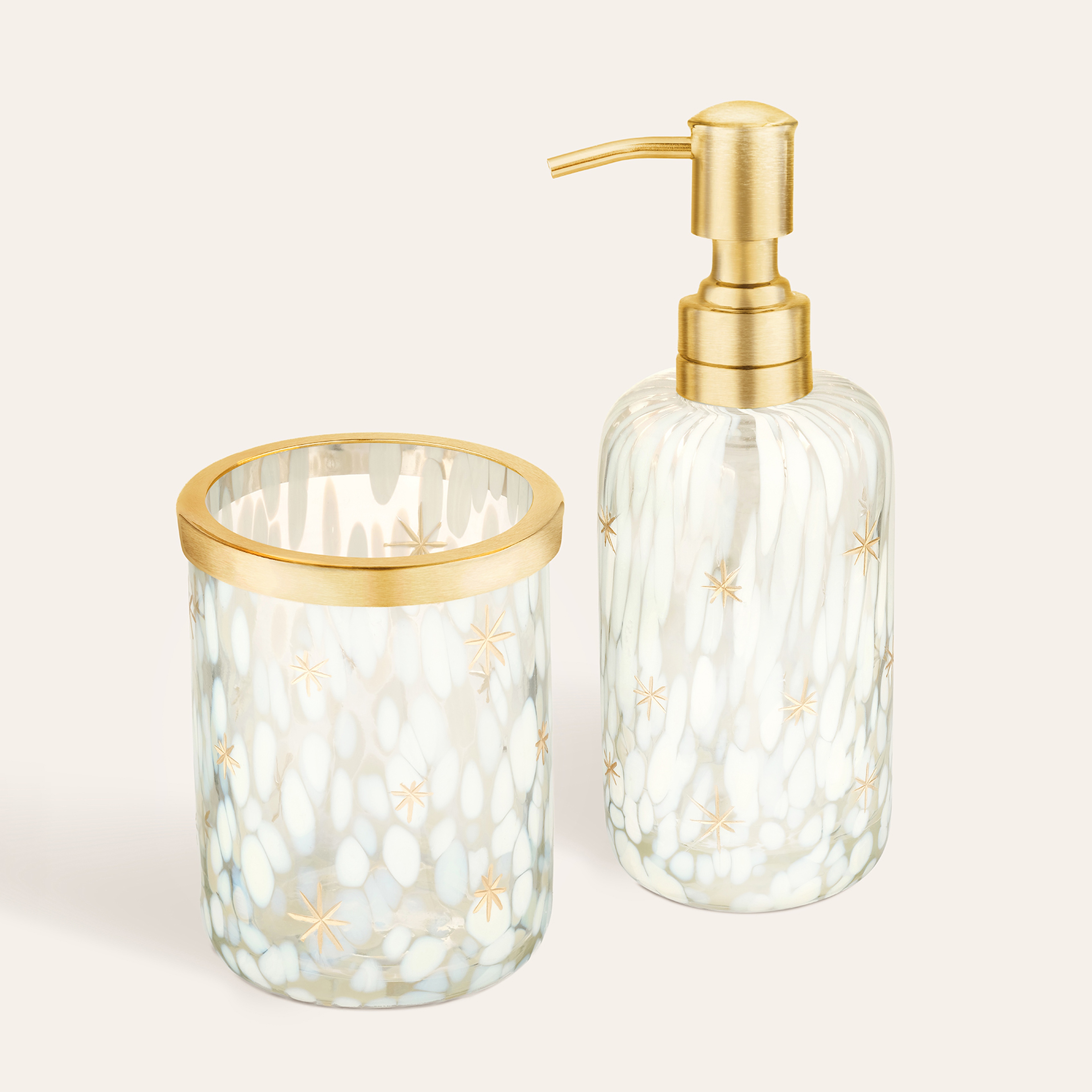 Aravalı Cam Diş Fırçalık 8x8x11 Cm Beyaz - Altın