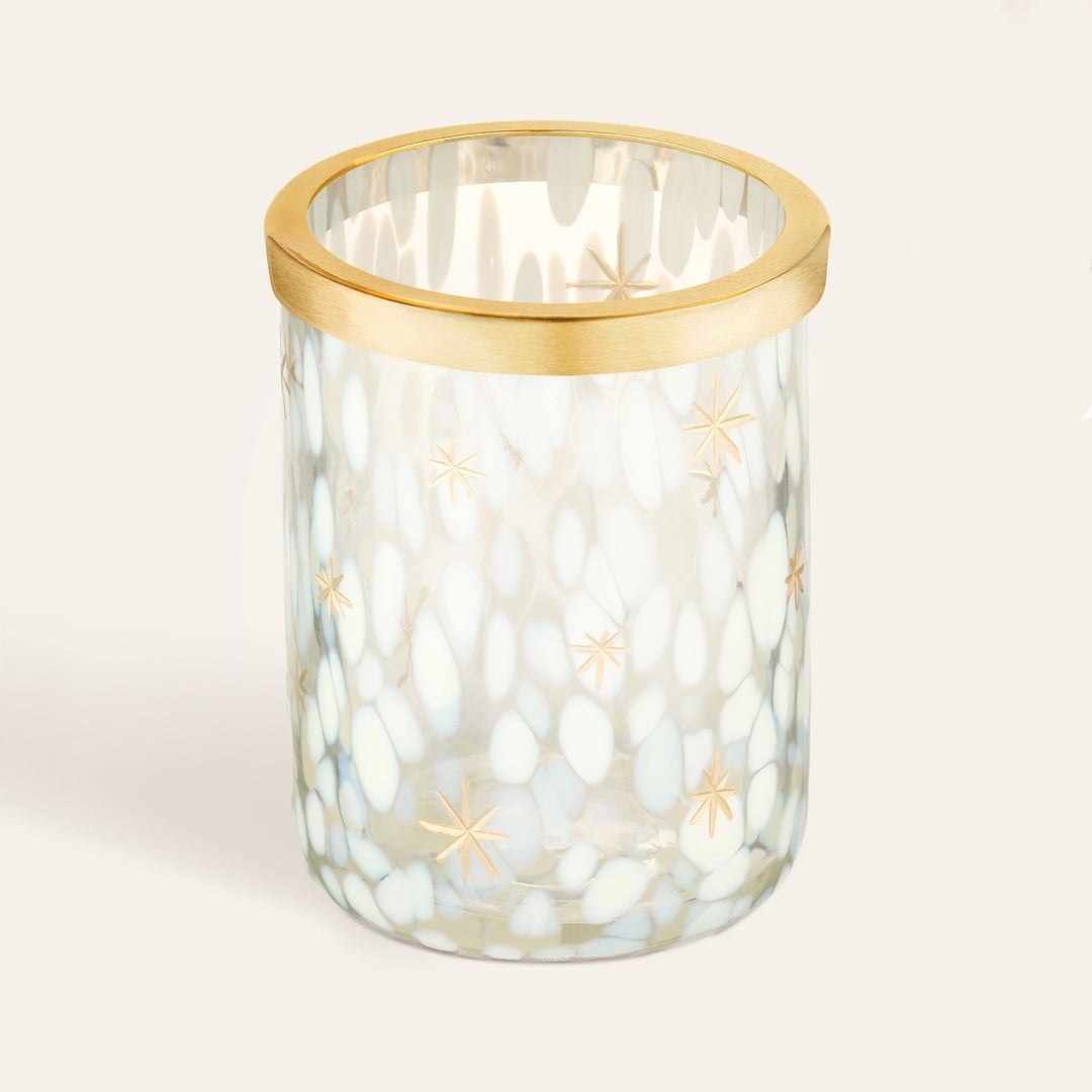 Aravalı Cam Diş Fırçalık 8x8x11 Cm Beyaz - Altın